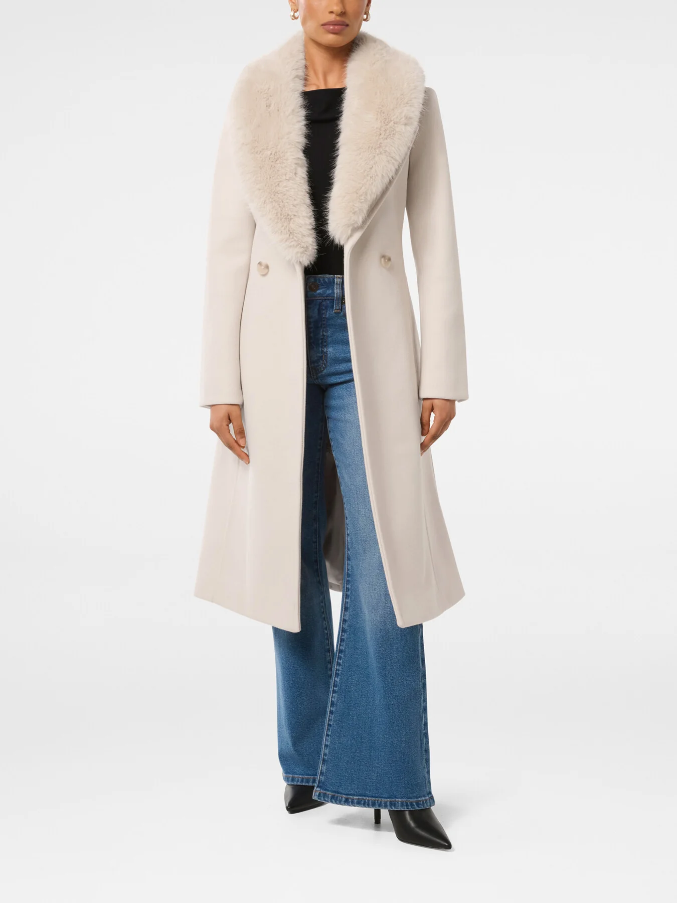 Monica Petite Faux Fur Collared Wrap Coat - Image 4