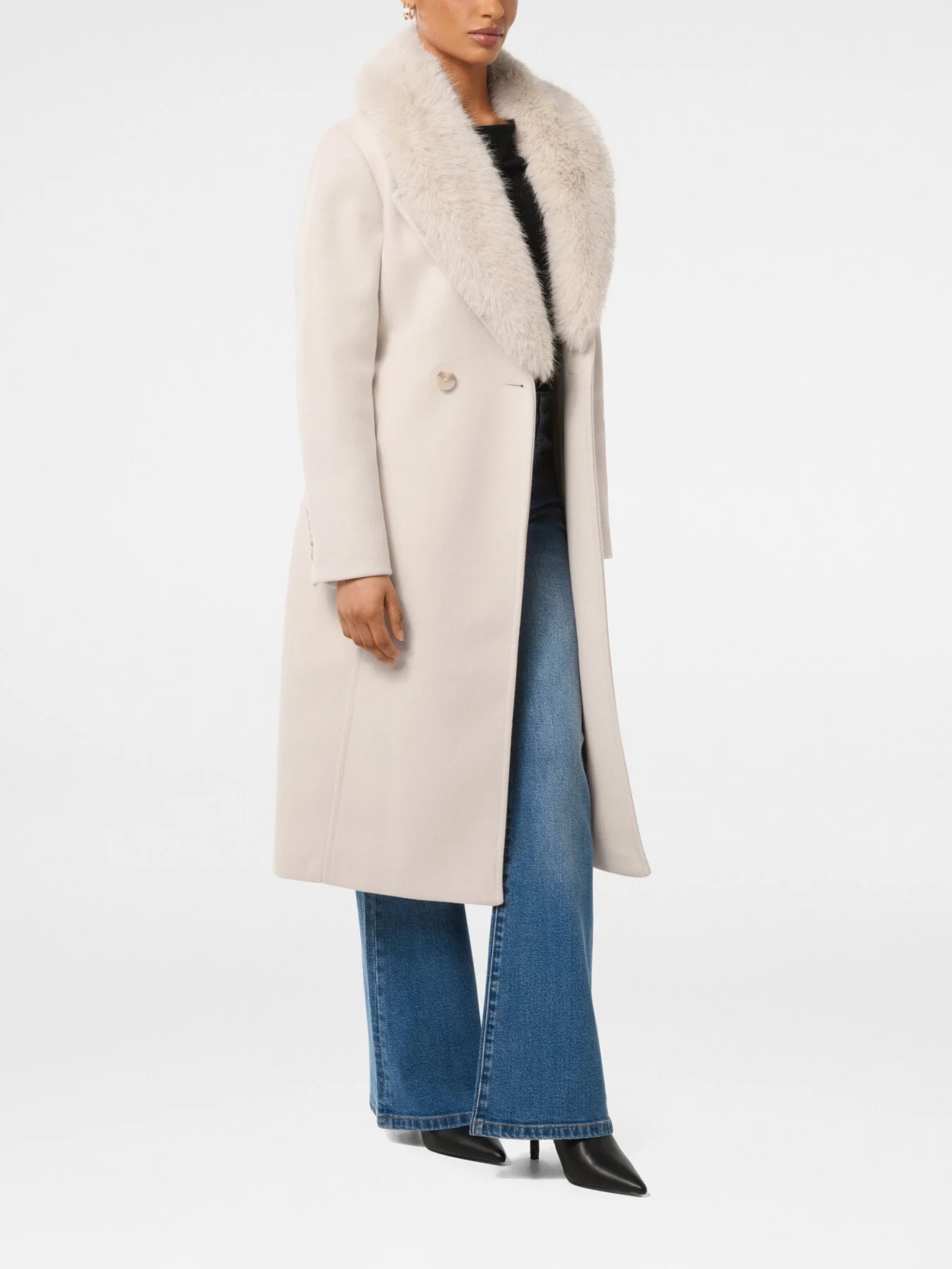 Monica Petite Faux Fur Collared Wrap Coat - Image 6