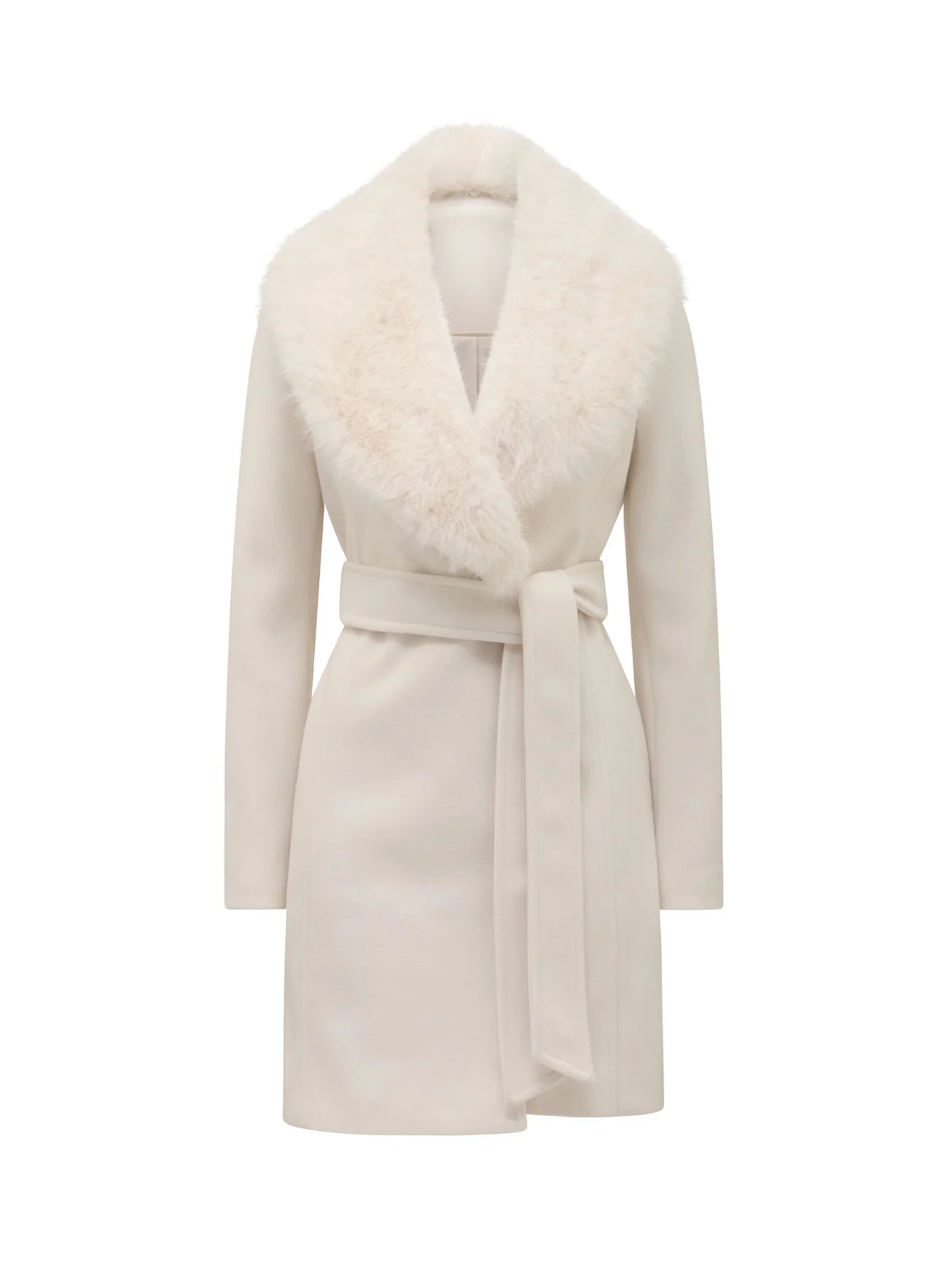 Rocky Faux Fur Collar Wrap Longline Coat Cream