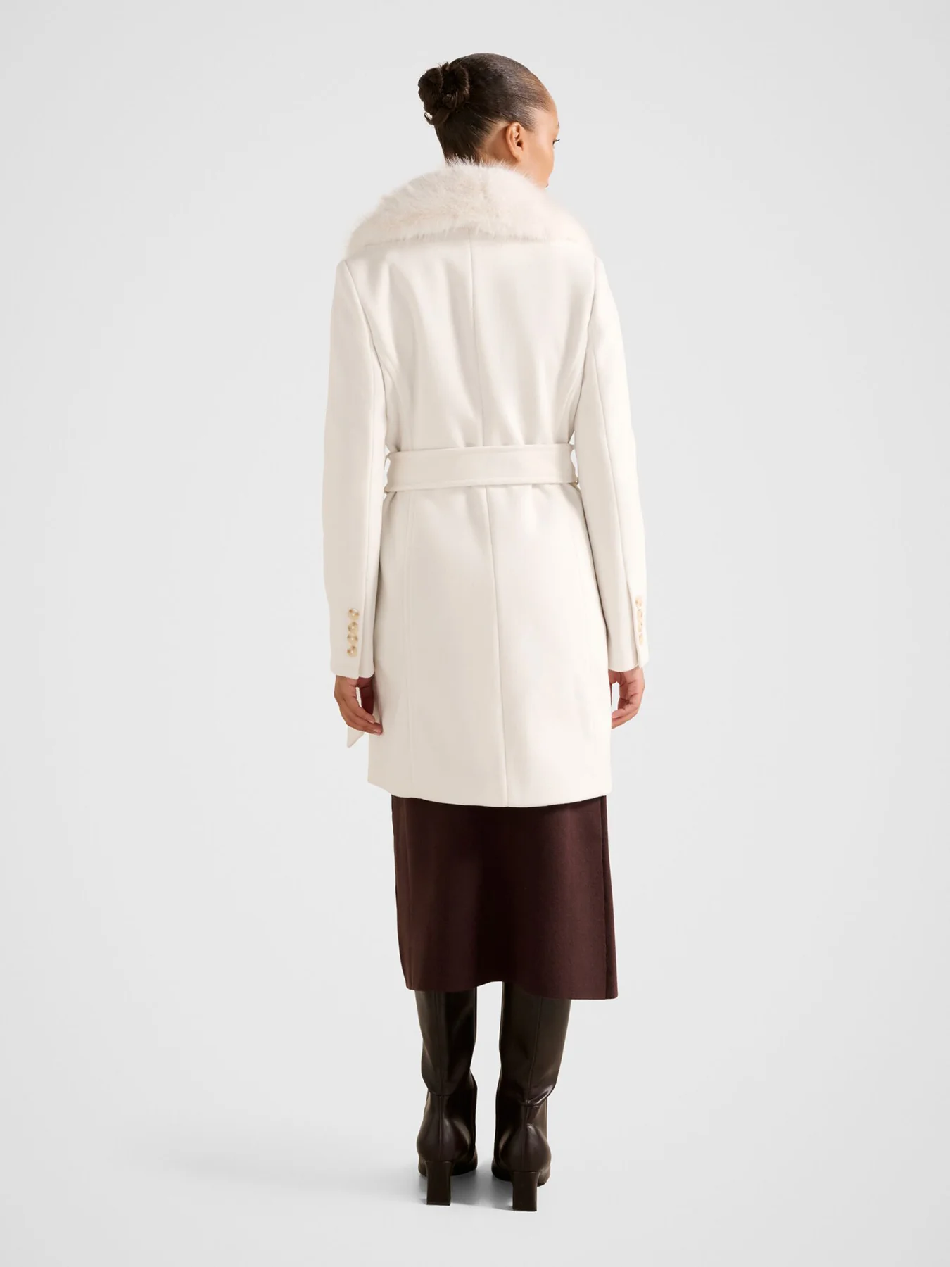 Rocky Faux Fur Collar Wrap Longline Coat Cream - Image 3
