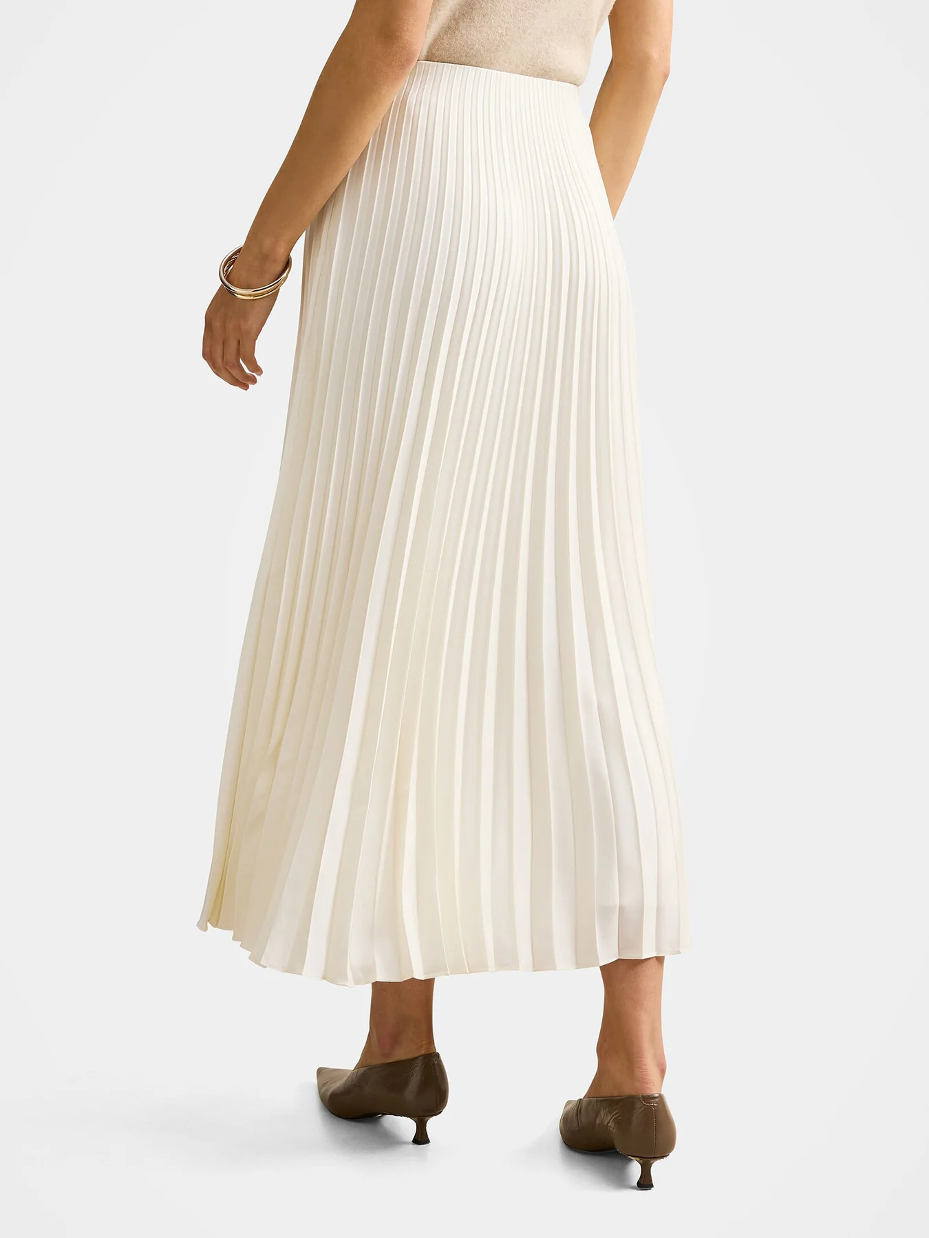 Yasmin Satin Pleated Skirt Cream - Image 3