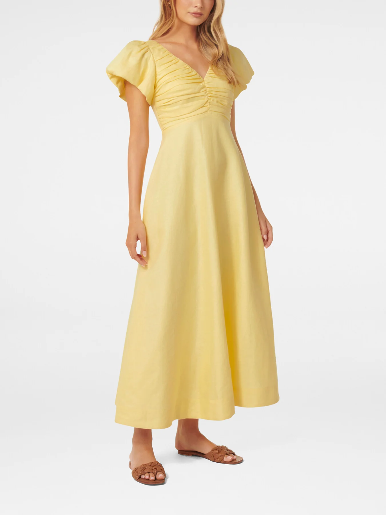 June Ruched Linen Midi Dress - Image 3