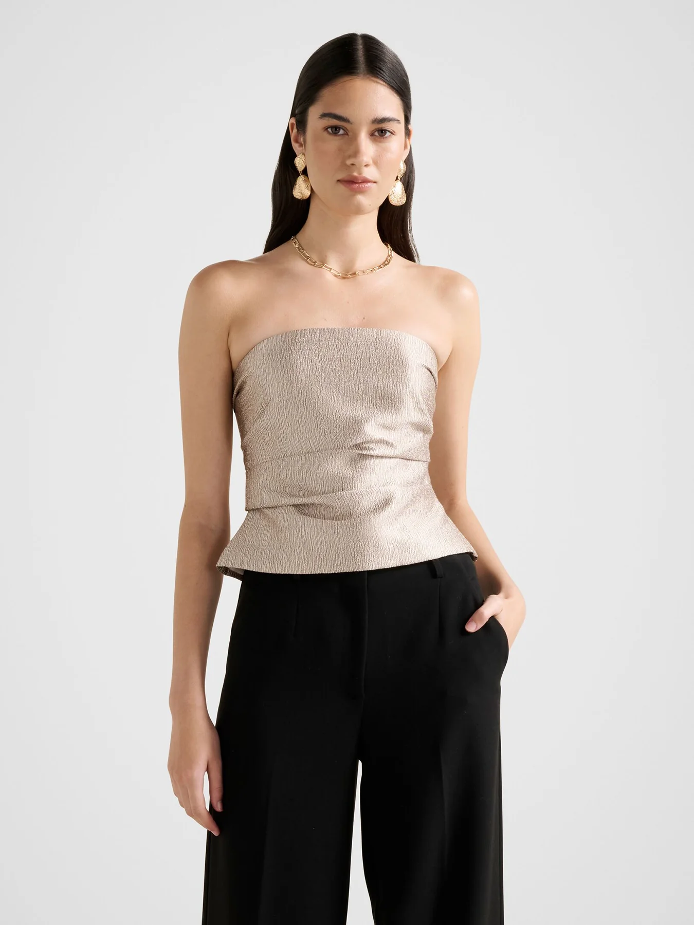 Kamila Tucked Strapless Bandeau Top Gold - Image 4