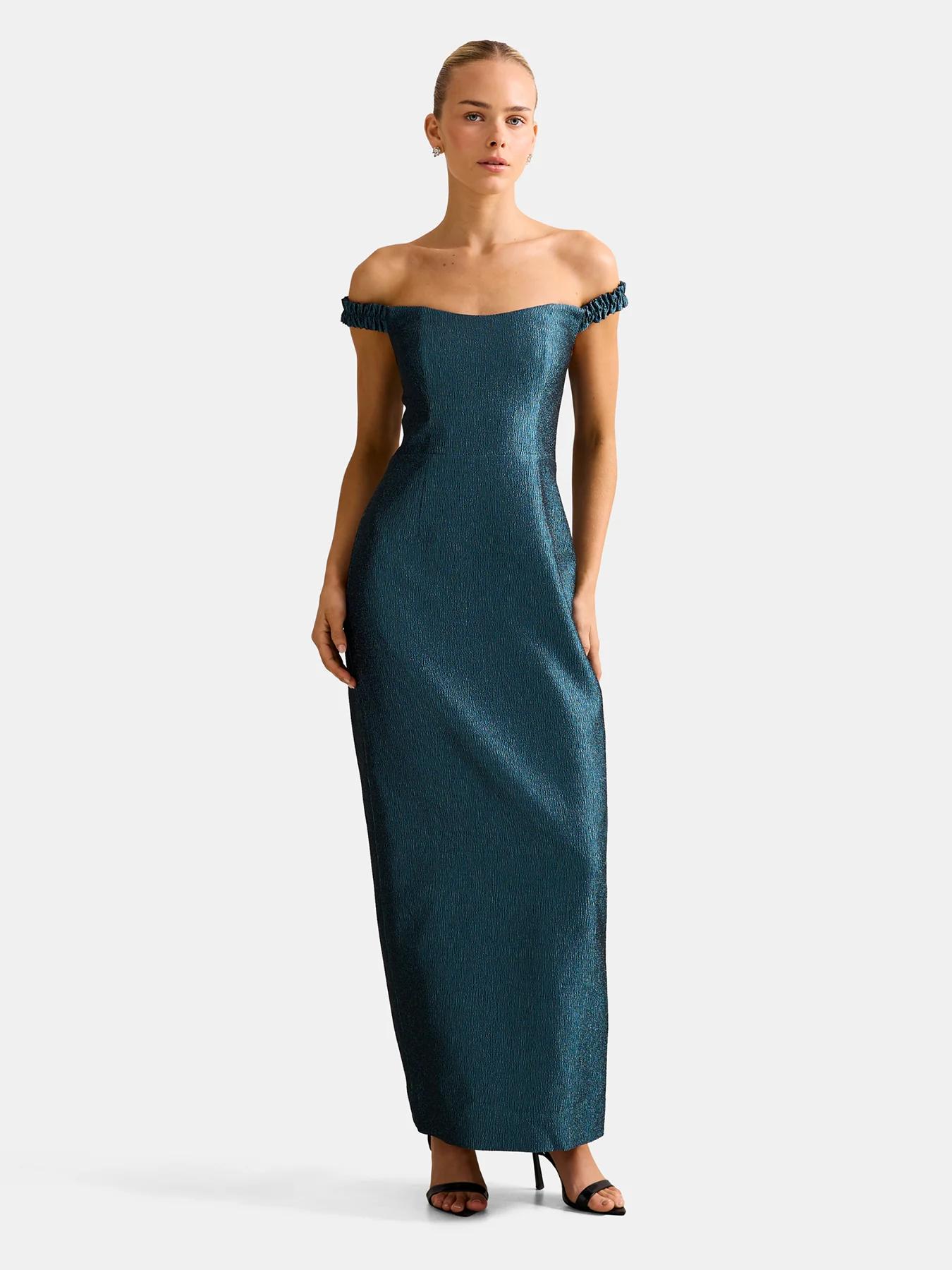 Mindy Bardot Ruffle Midi Dress Green - Image 2