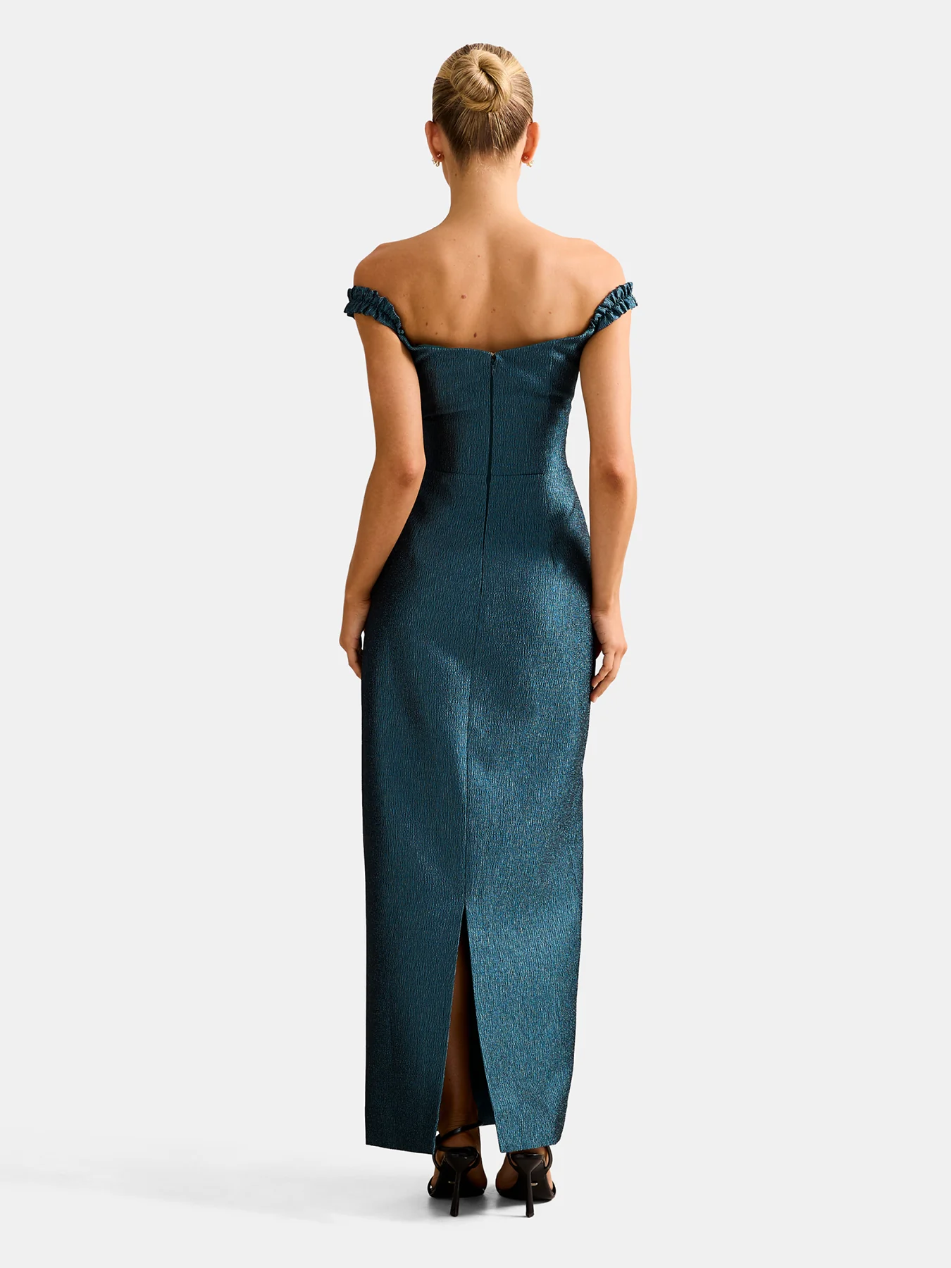 Mindy Bardot Ruffle Midi Dress Green - Image 3