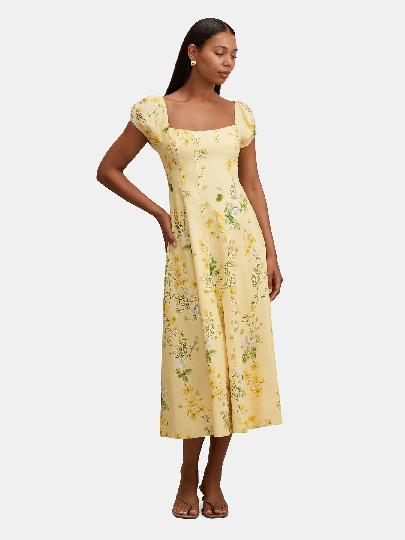 Sadie Cap Sleeve Midi Dress Printed Yellow - Image 2
