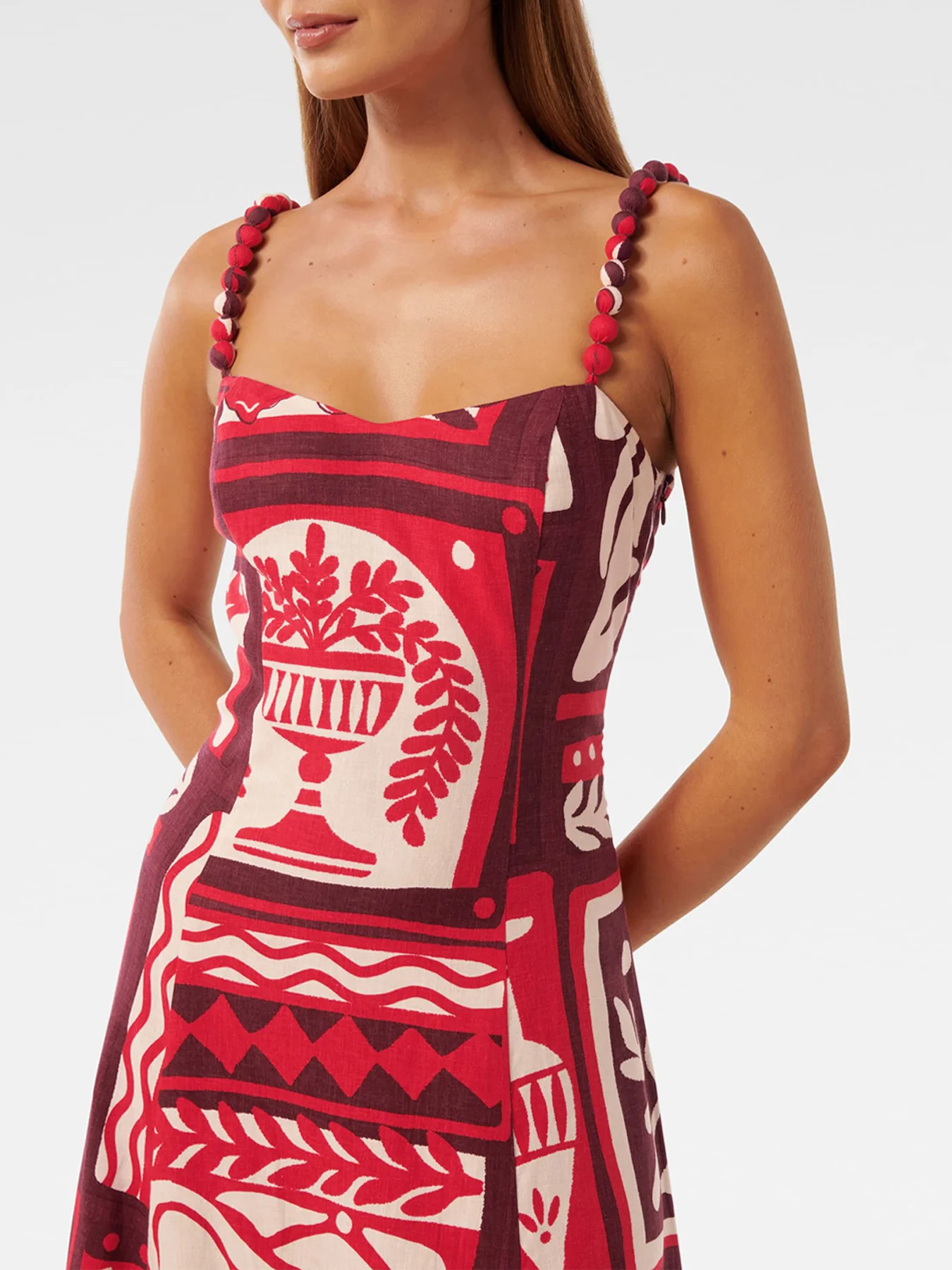 Simona Square Neck Strappy Linen Midi Dress - Image 4