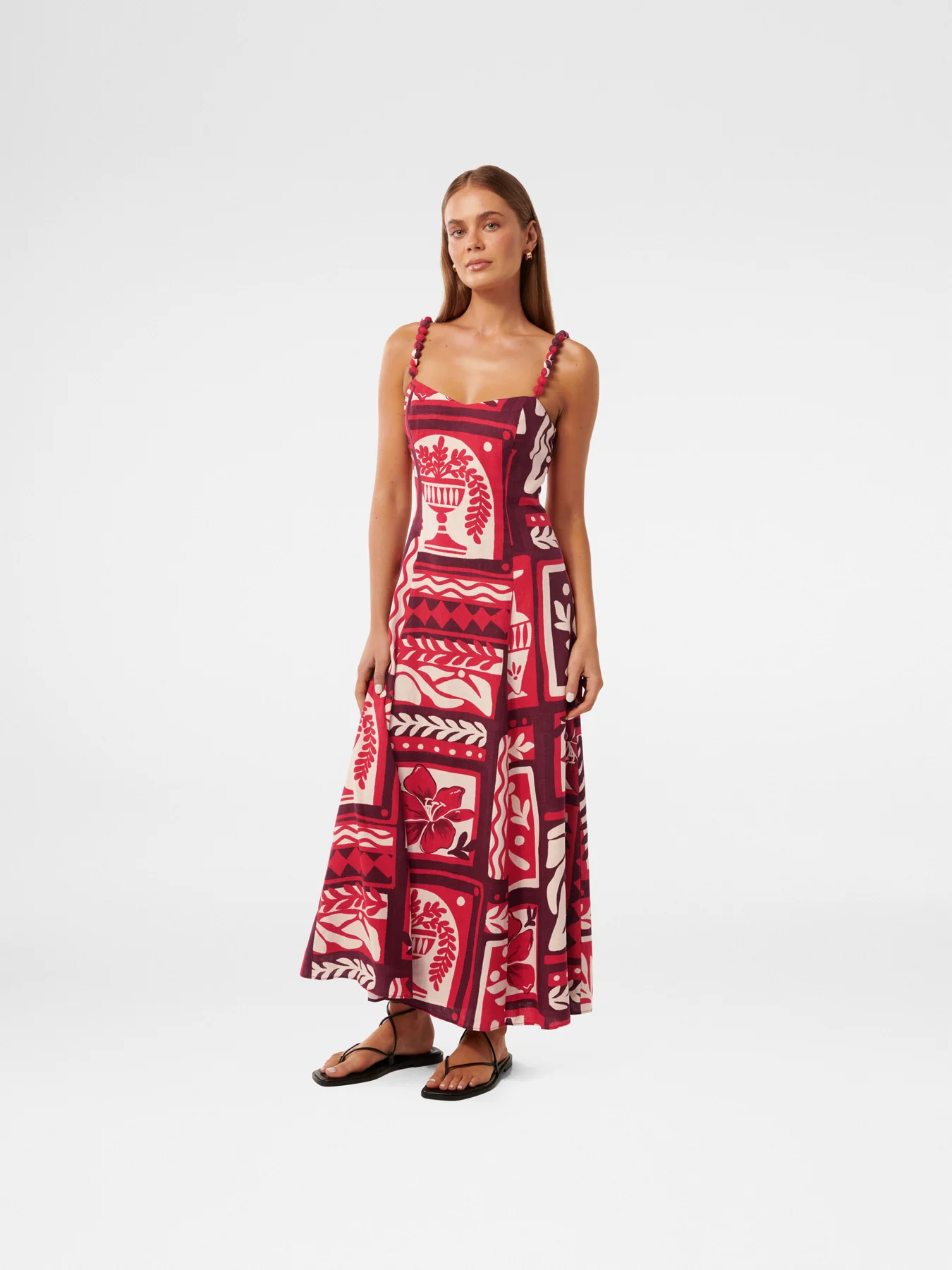 Simona Square Neck Strappy Linen Midi Dress - Image 5