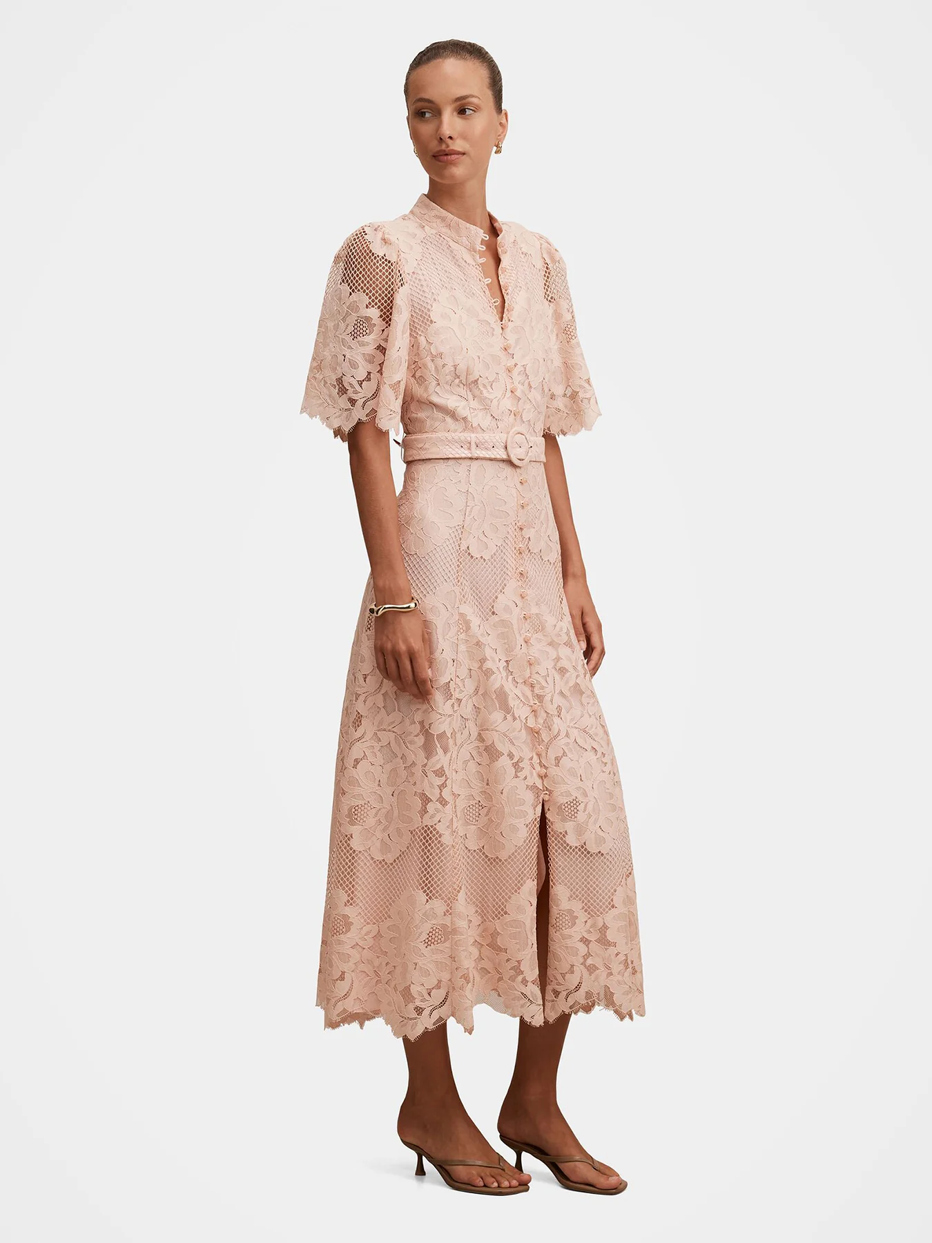 Liberty Flutter Sleeve Lace Midi Dress Pink - Image 2