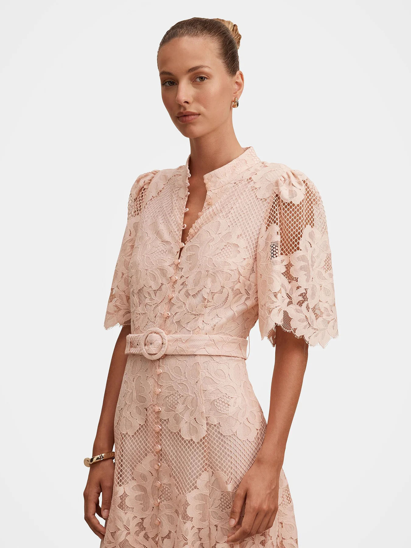 Liberty Flutter Sleeve Lace Midi Dress Pink - Image 4
