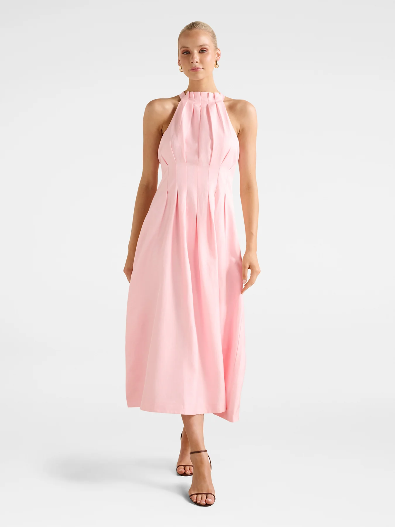 Miller Pleated Halter Neck Midi Dress Pink - Image 2