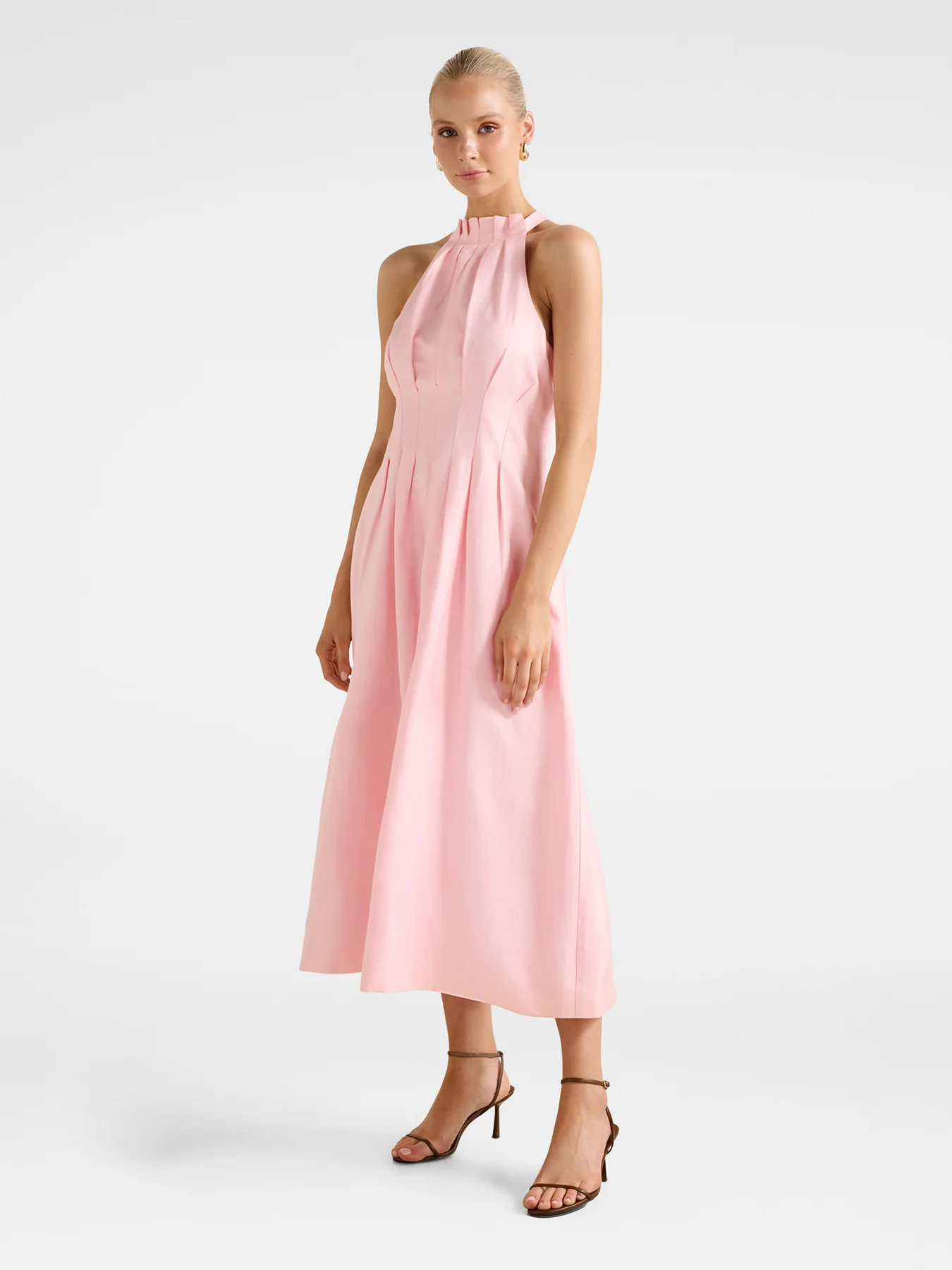 Miller Pleated Halter Neck Midi Dress Pink - Image 3