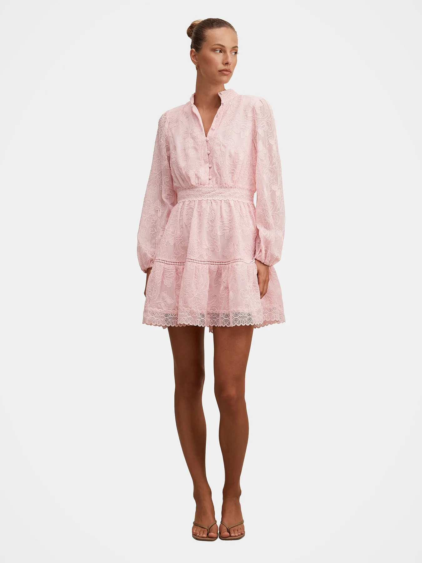 Thalia Embroidered Skater Mini Dress Pink - Image 2