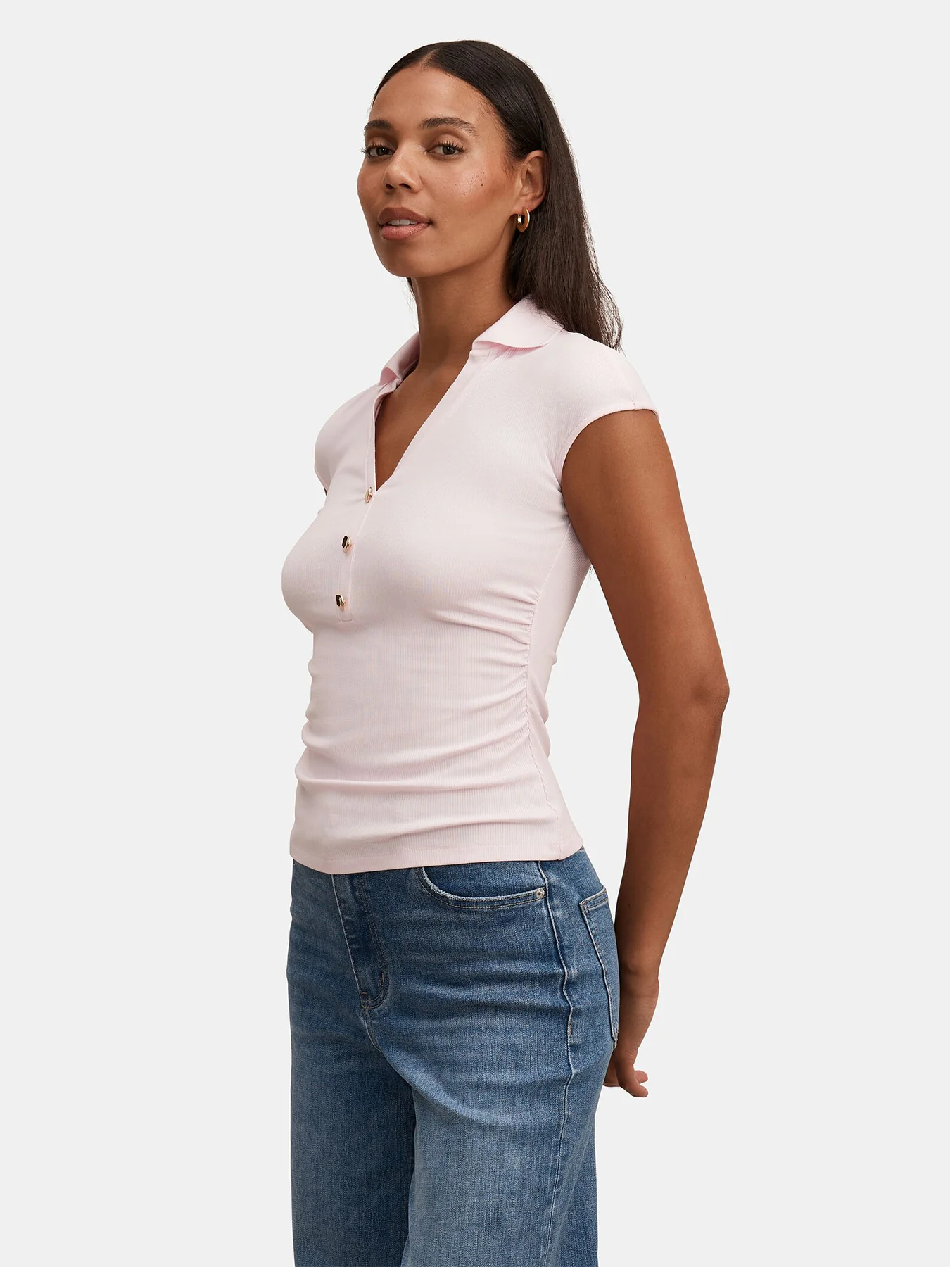 Winnie Extended Shoulder Polo Top Pink - Image 4