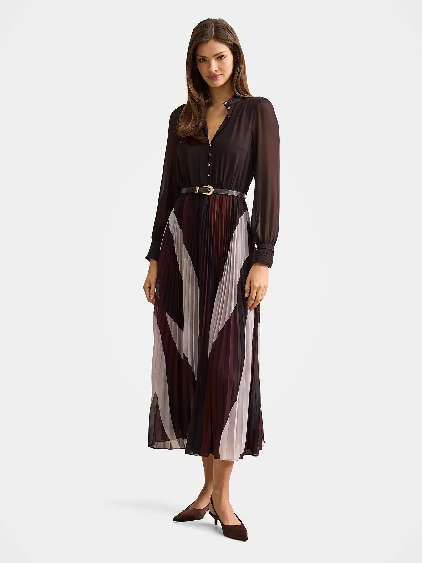 Anya Long Sleeve Pleated Midi Dress - Image 2
