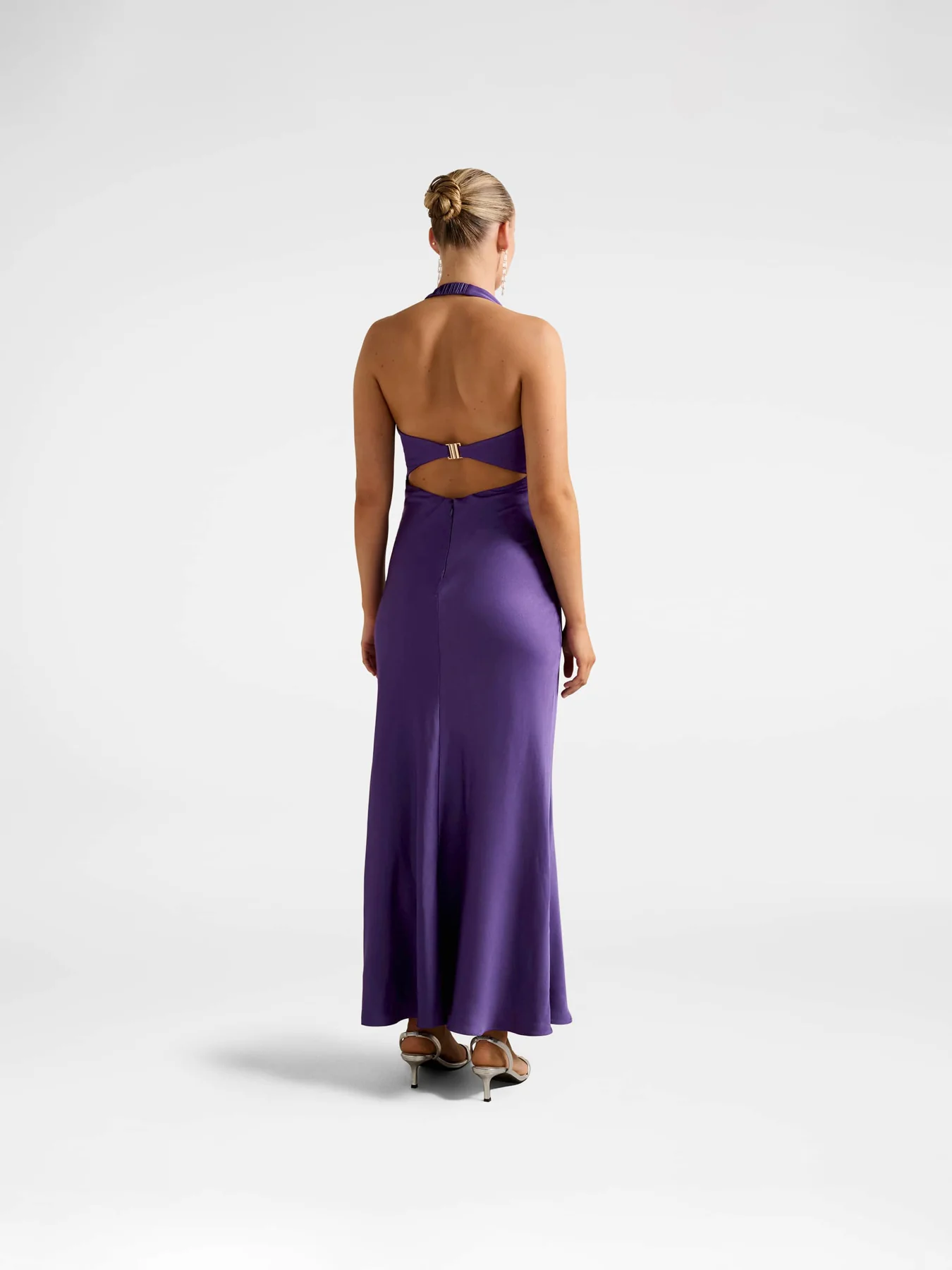 Purple April Open Back Satin Maxi Dress - Image 3