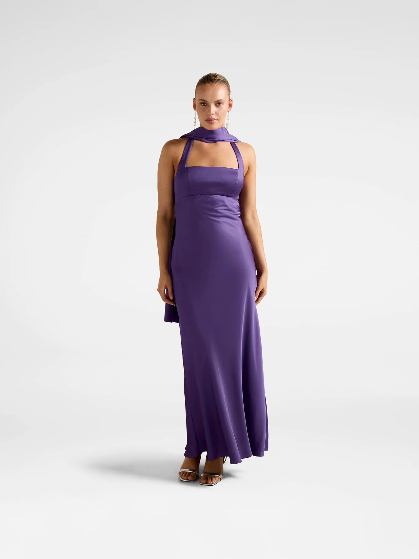 Purple April Open Back Satin Maxi Dress - Image 4
