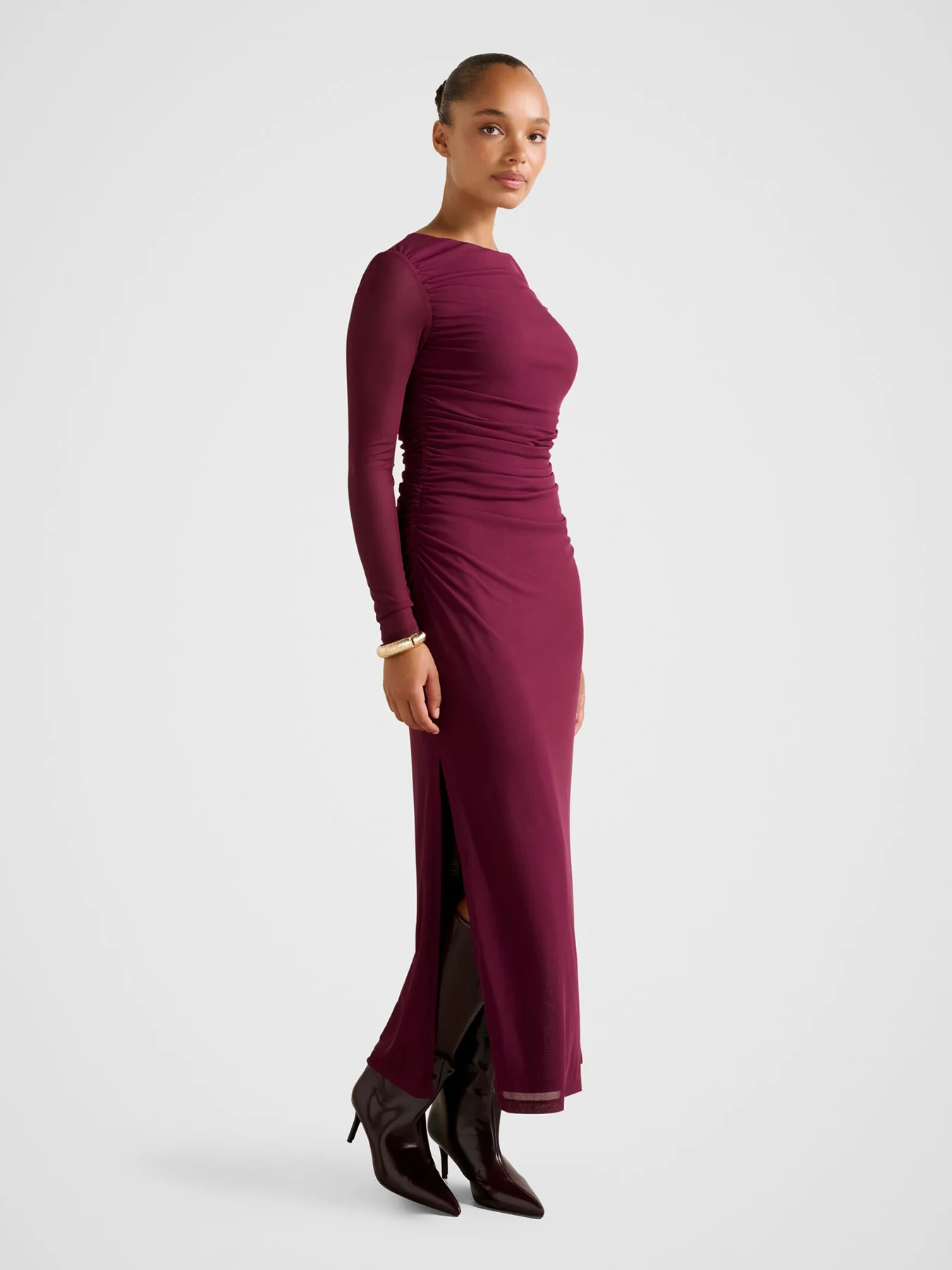 Brittany Gathered Mesh Midi Dress Purple - Image 5