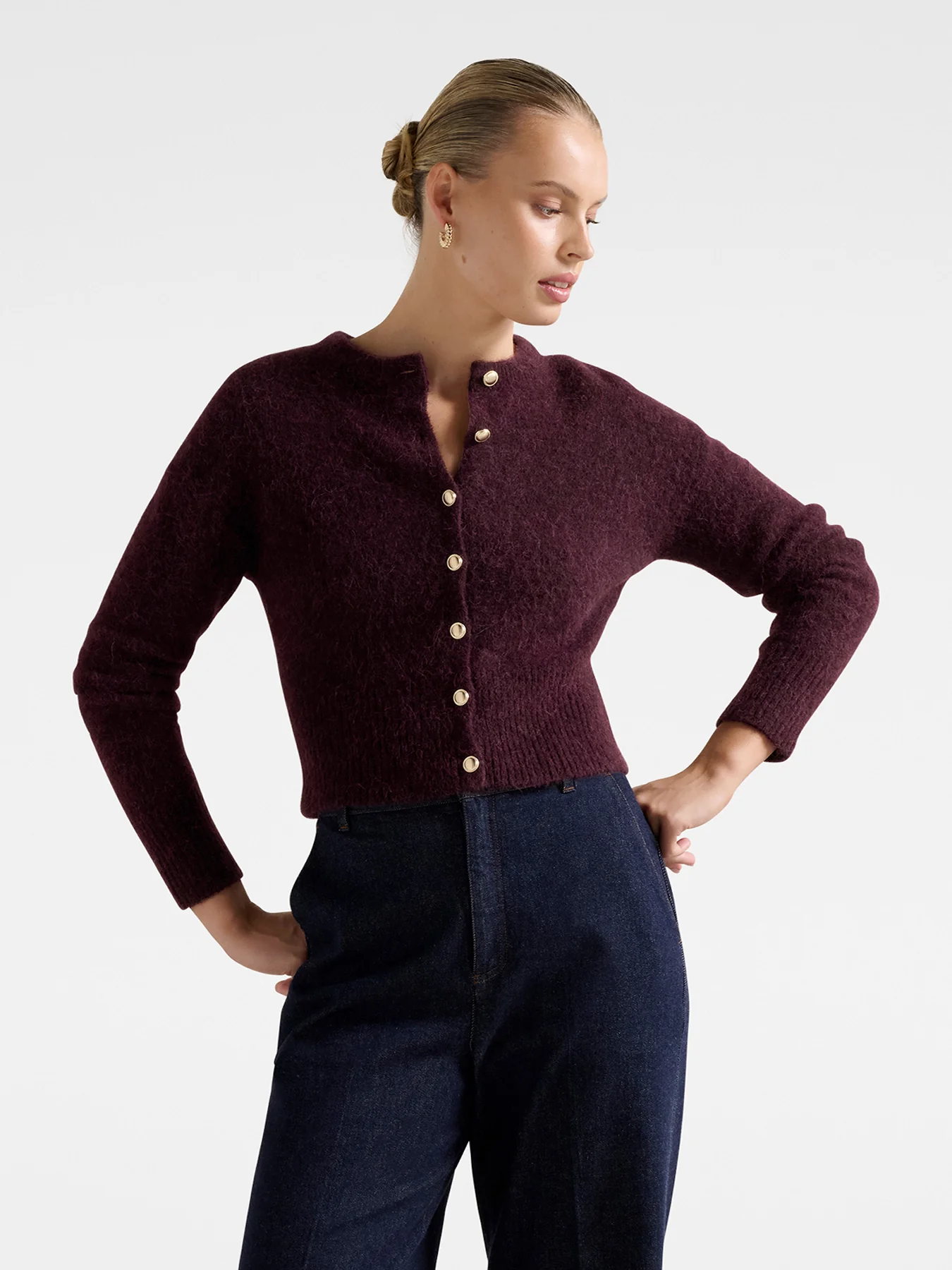 Tilly Crew Neck Cardigan Purple - Image 4