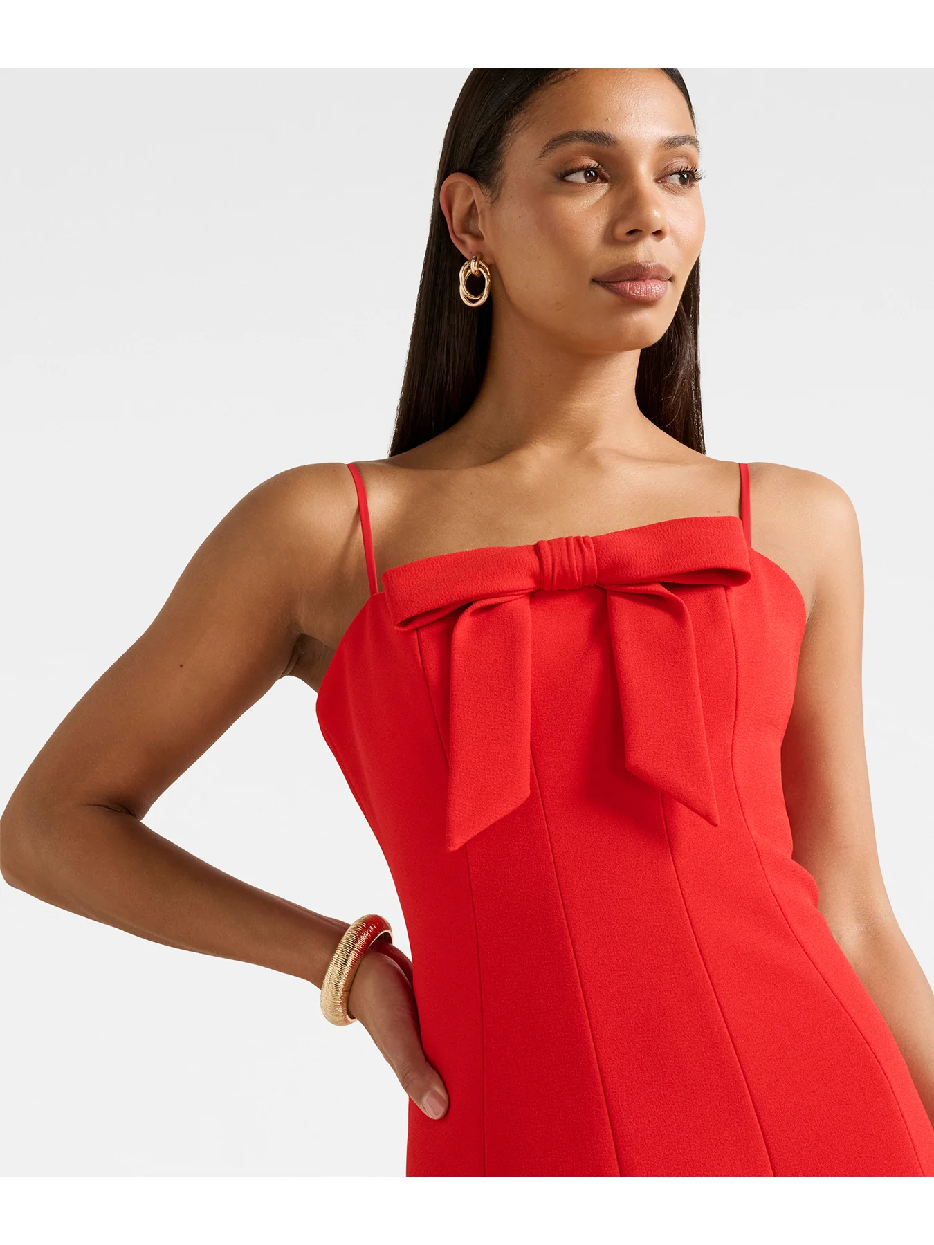 Harlow Bow Front Midi Dress Red - Image 3