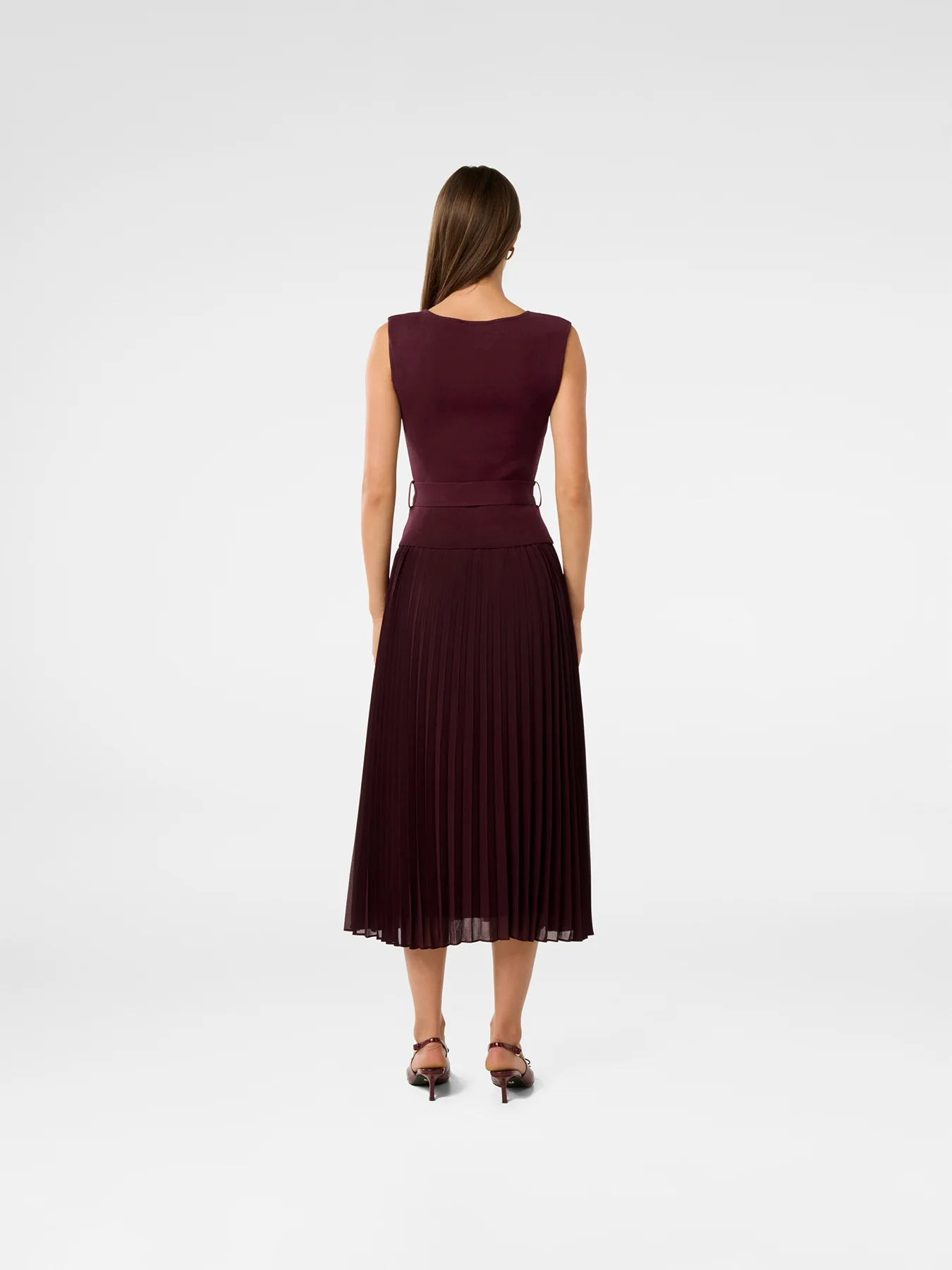 Lelani Pleated Hem Midi Dress Burgundy - Image 3