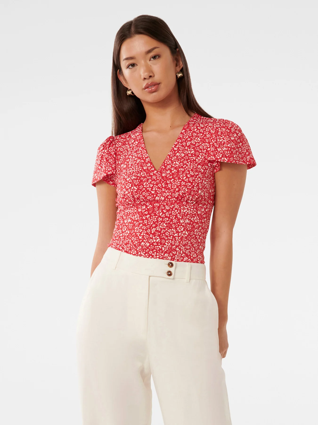 Lulu Printed Flutter Sleeves Top - Image 4