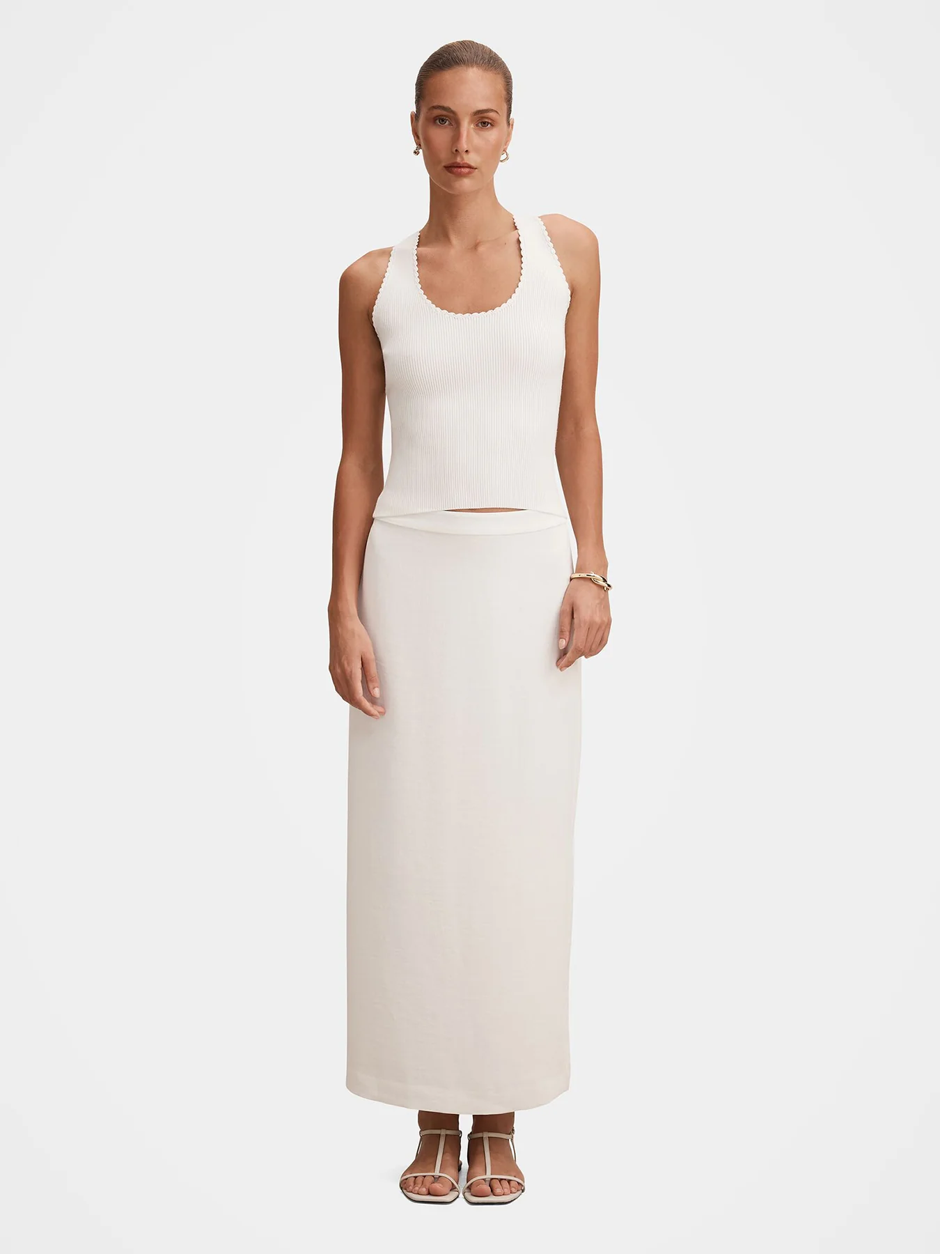 Bree Crochet Detail Knit Tank Top White - Image 2