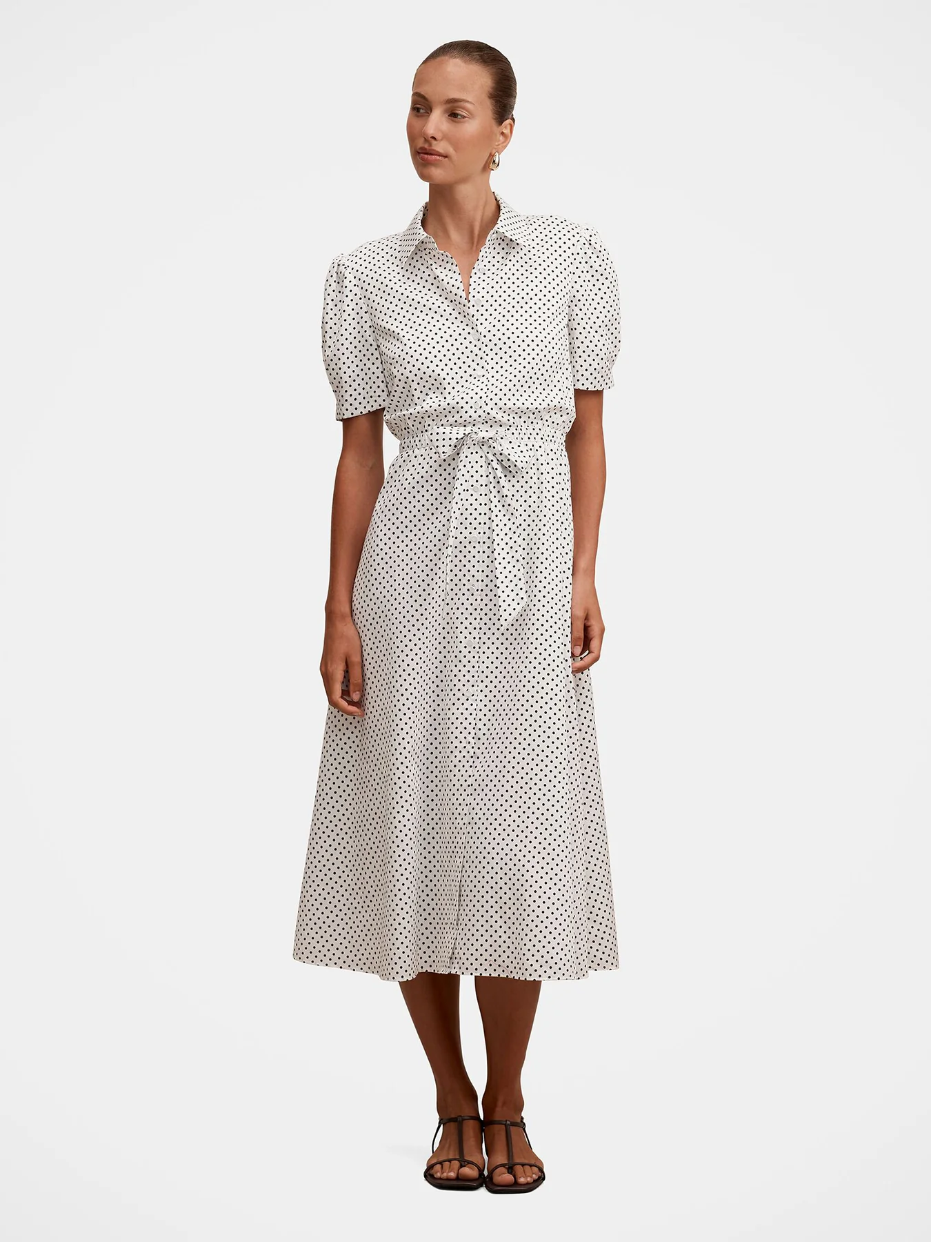Harper Drawcord Midi Shirt Dress White - Image 2
