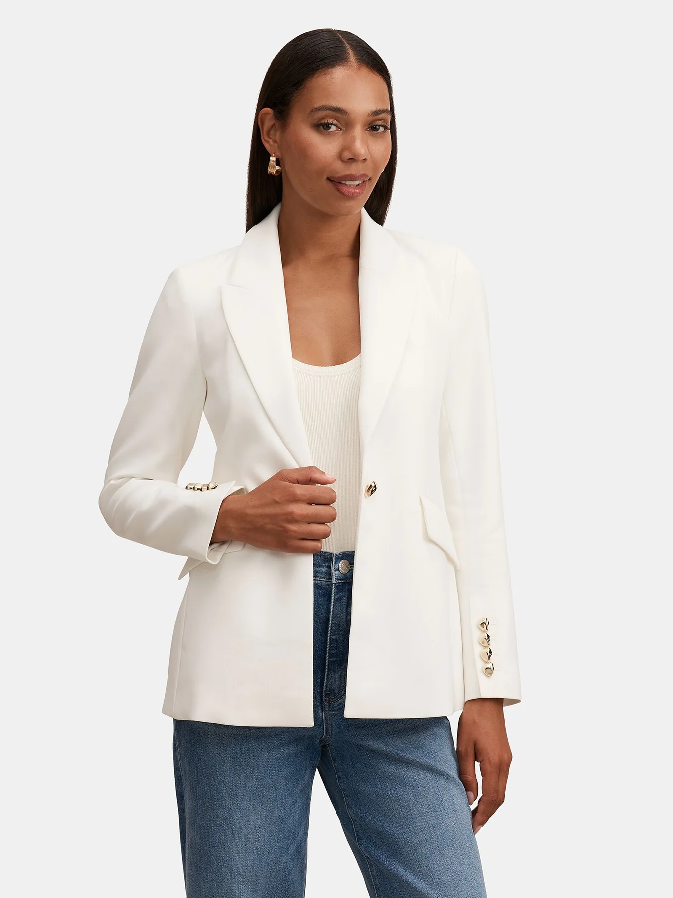 Trixie Gold Button Blazer White - Image 4