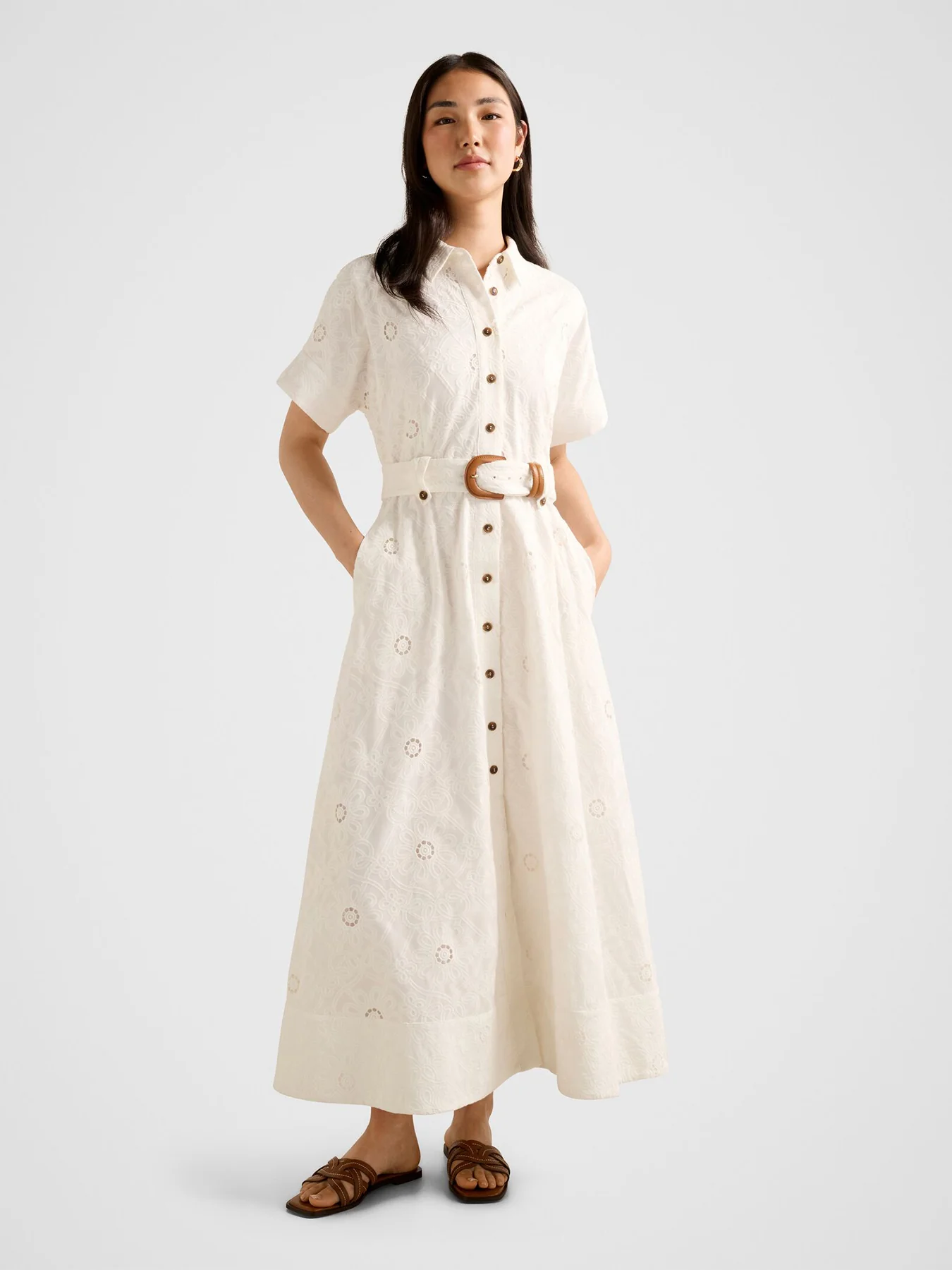 Valeria Broderie Midi Dress White - Image 2