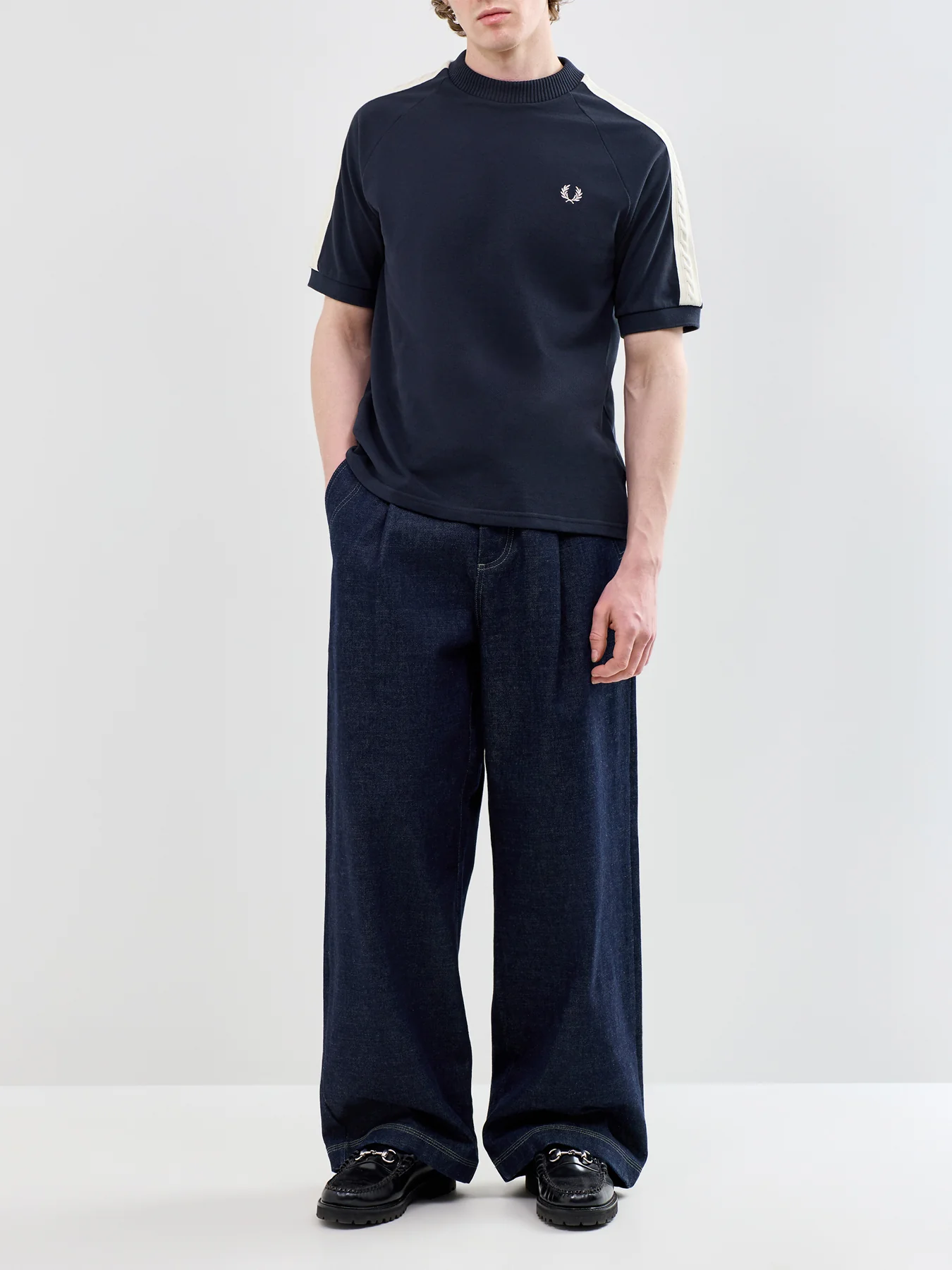 Cable Taped T Shirt Navy - Image 2