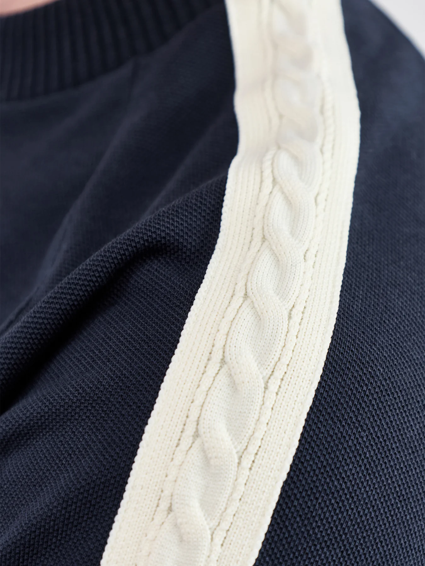 Cable Taped T Shirt Navy - Image 3