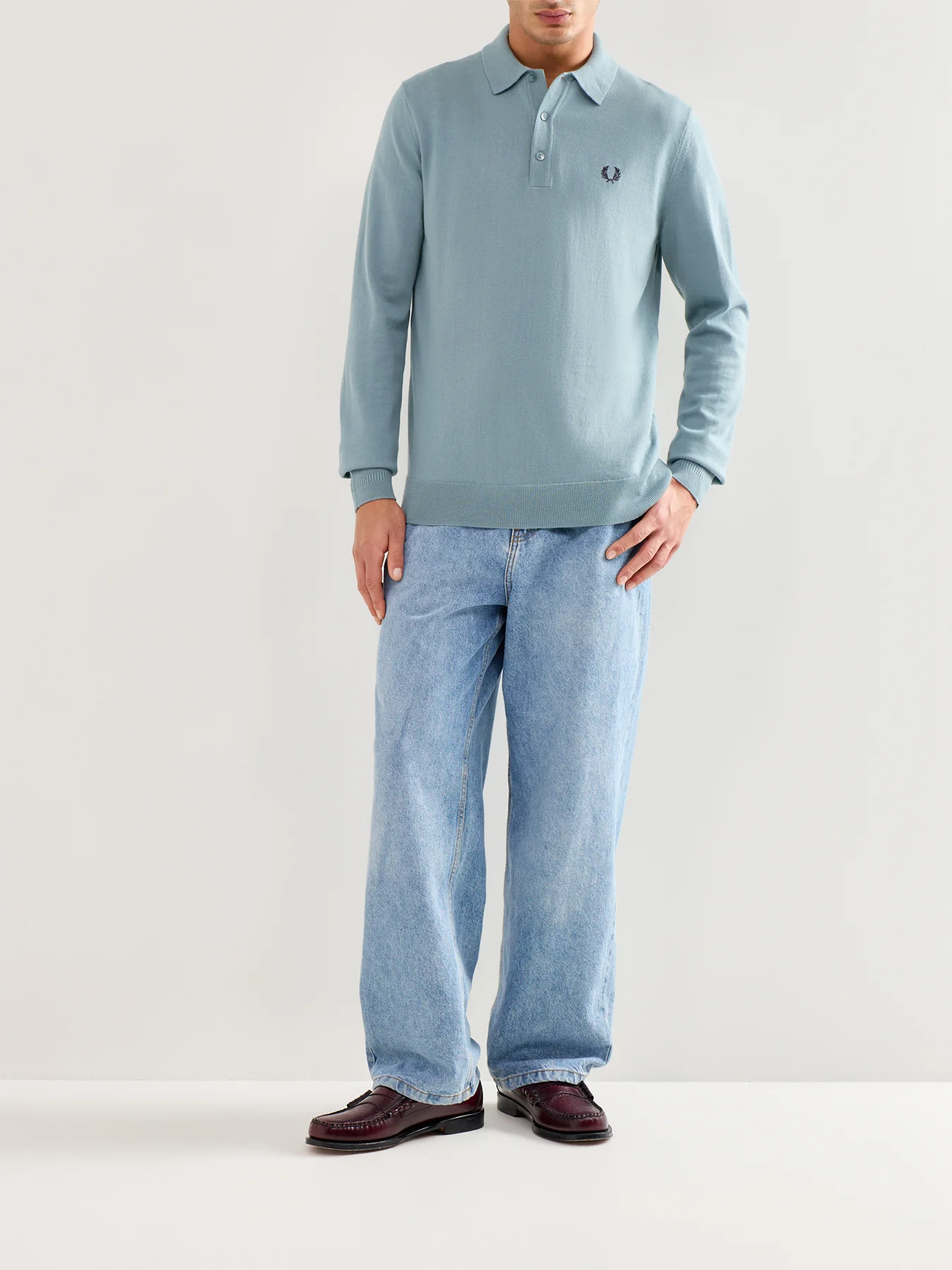 Classic Knitted Long Sleeve Polo Shirt Blue - Image 2