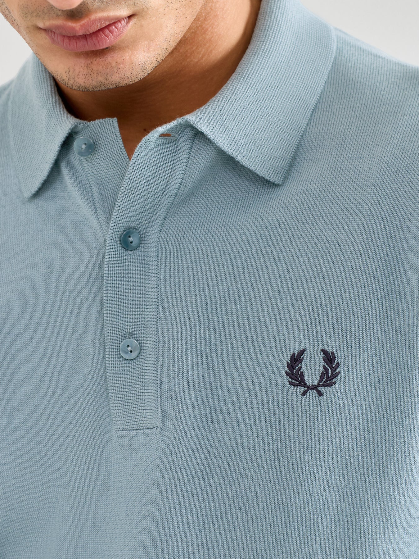Classic Knitted Long Sleeve Polo Shirt Blue - Image 3