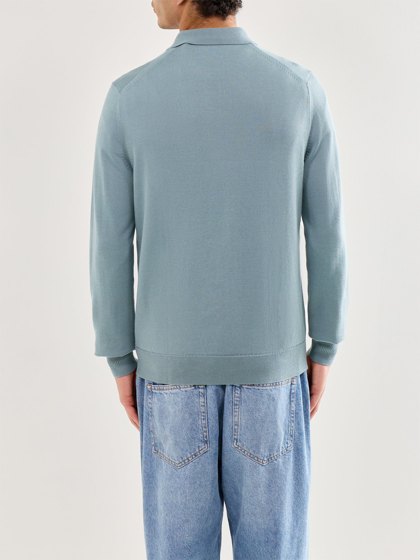 Classic Knitted Long Sleeve Polo Shirt Blue - Image 5