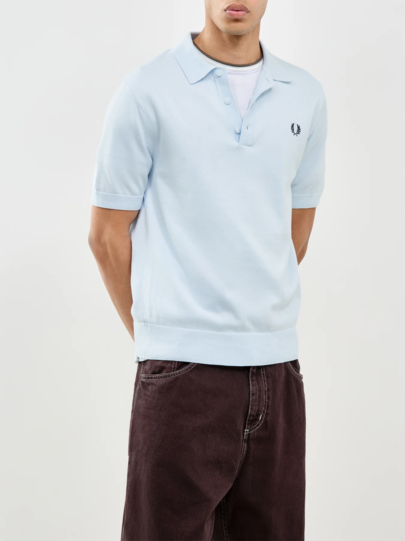 Cotton Knitted Polo Shirt Blue - Image 4