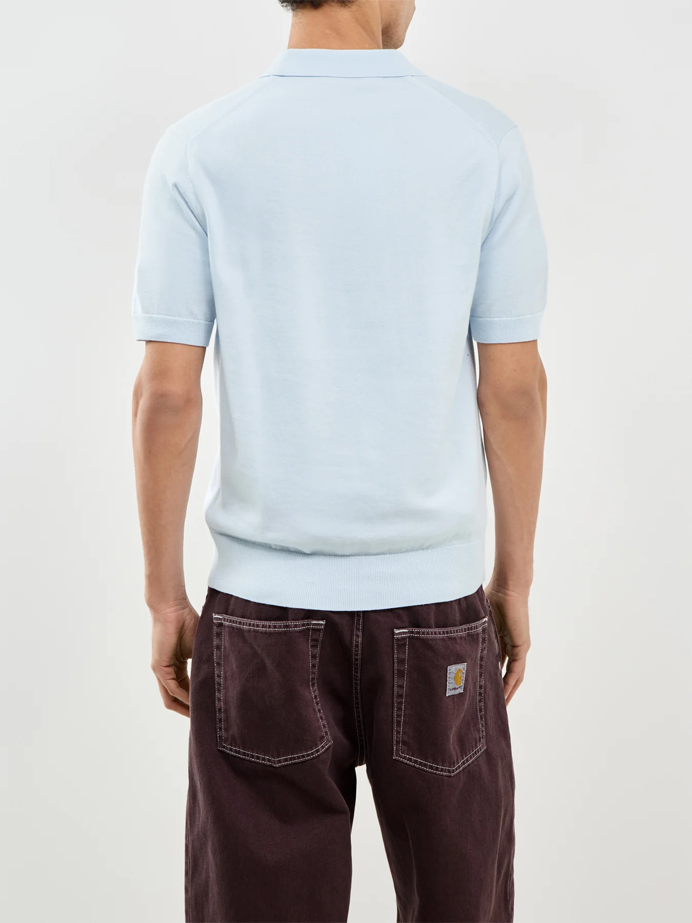 Cotton Knitted Polo Shirt Blue - Image 5