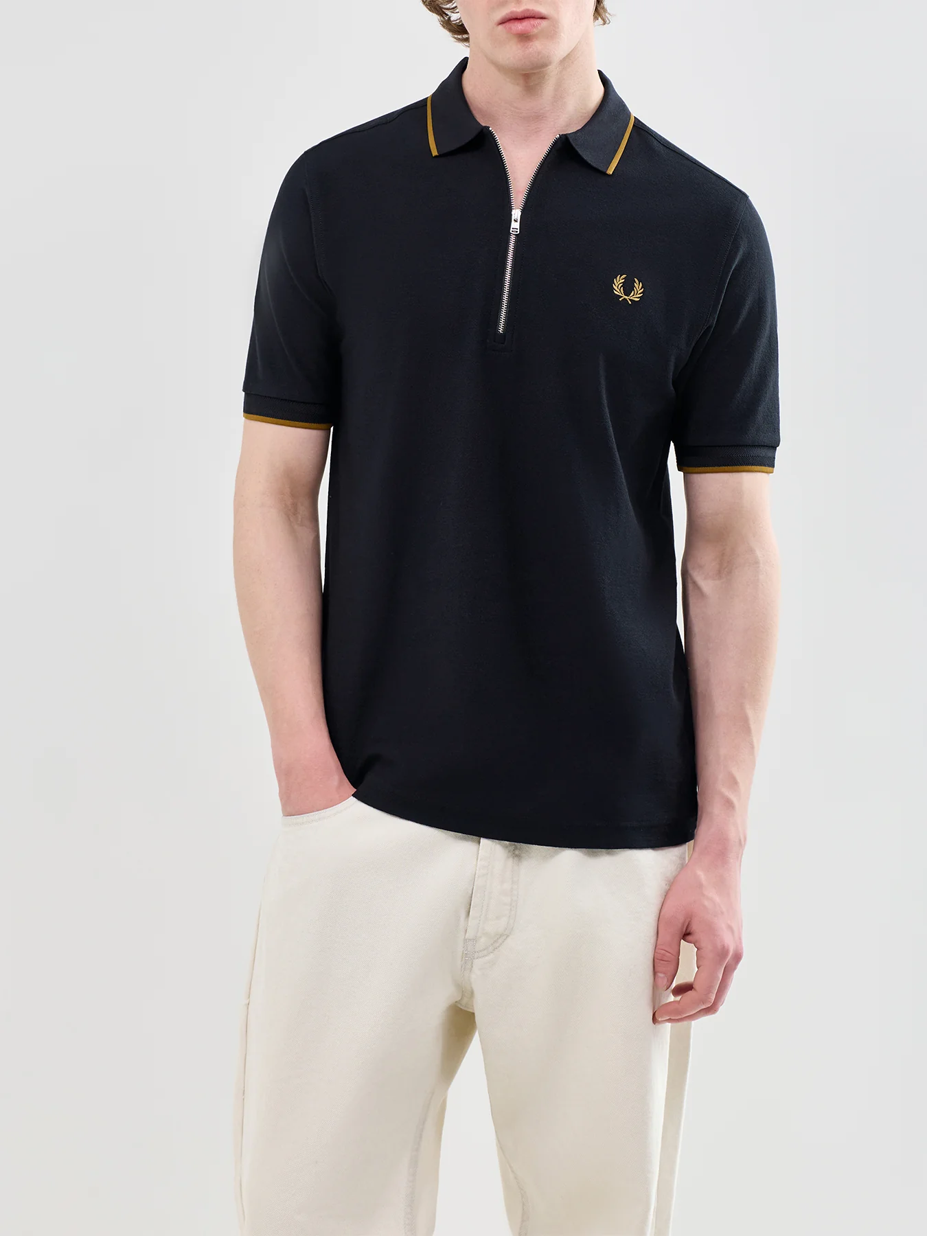 Crepe Pique Polo Shirt Black - Image 4