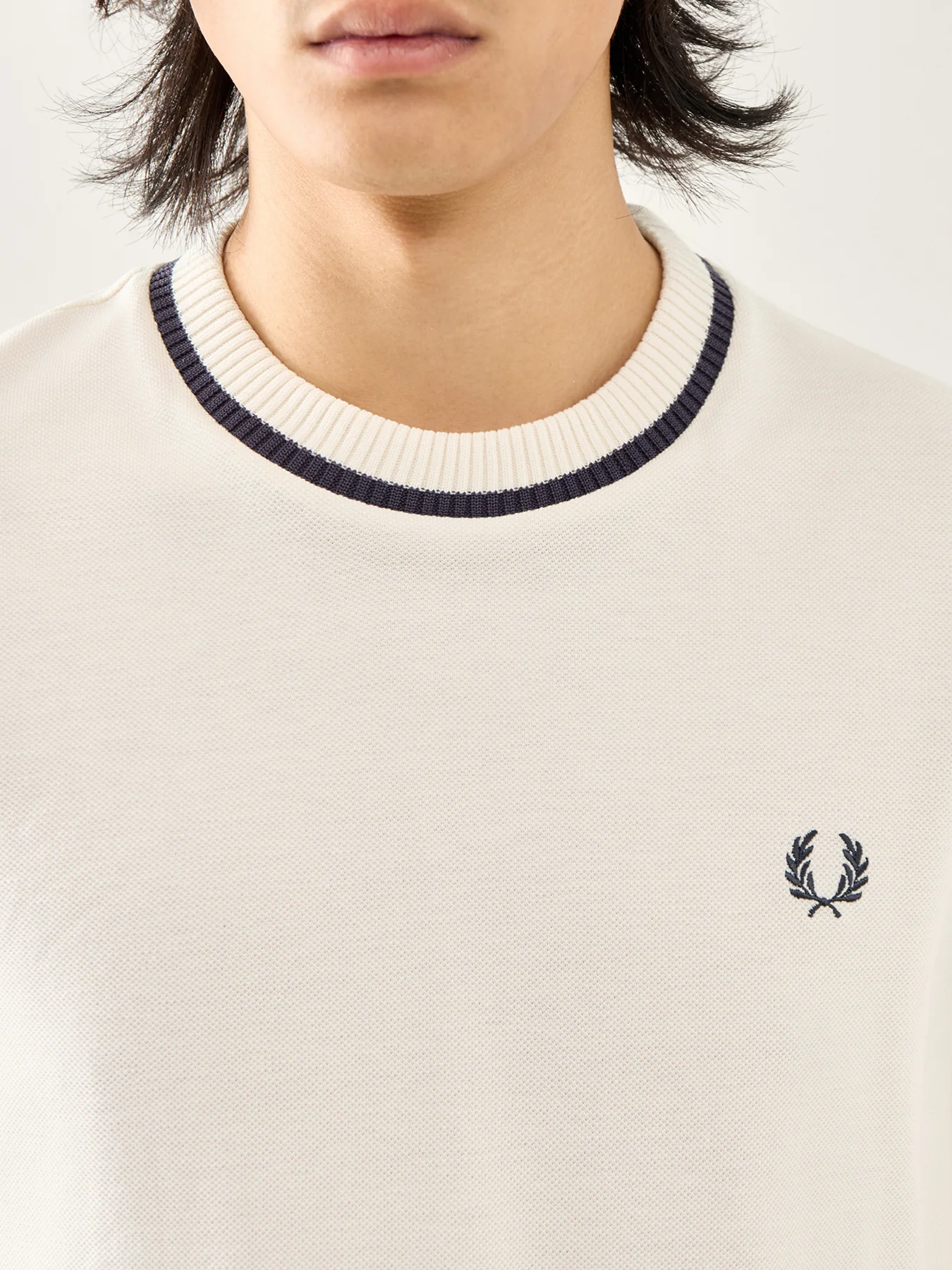 Crew Neck Pique T-Shirt Ecru - Image 3