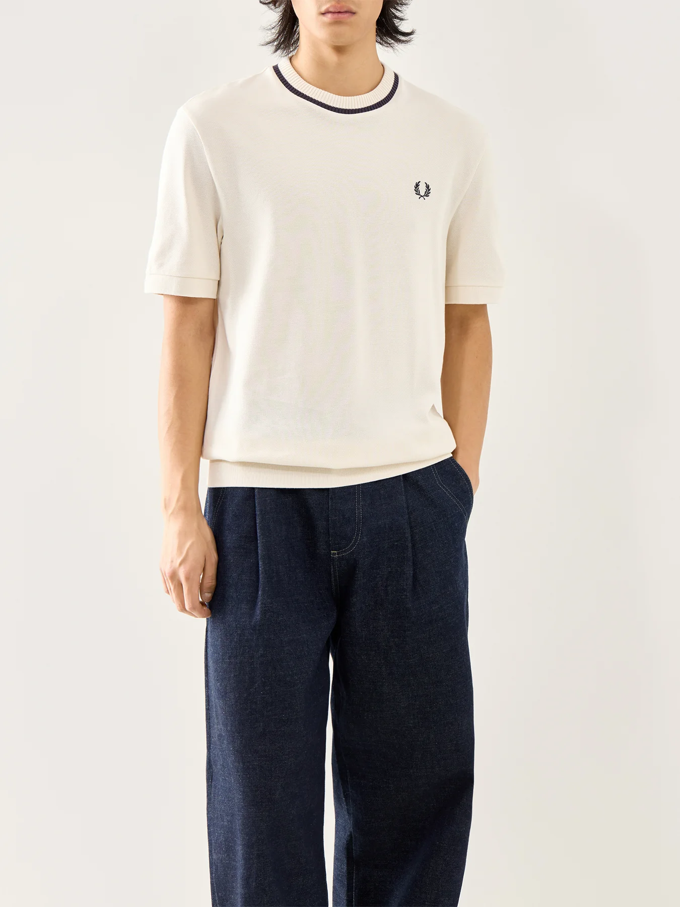 Crew Neck Pique T-Shirt Ecru - Image 4