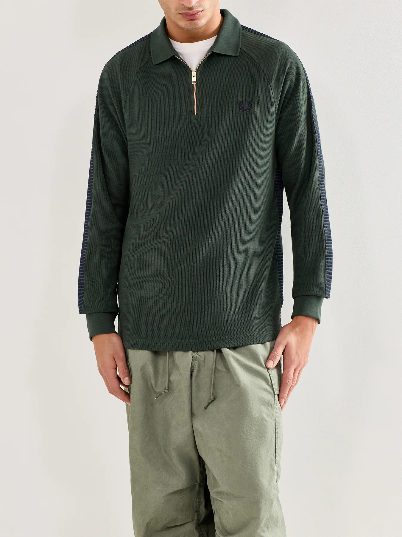 Dash Taped Zip Neck Polo Shirt Green - Image 4