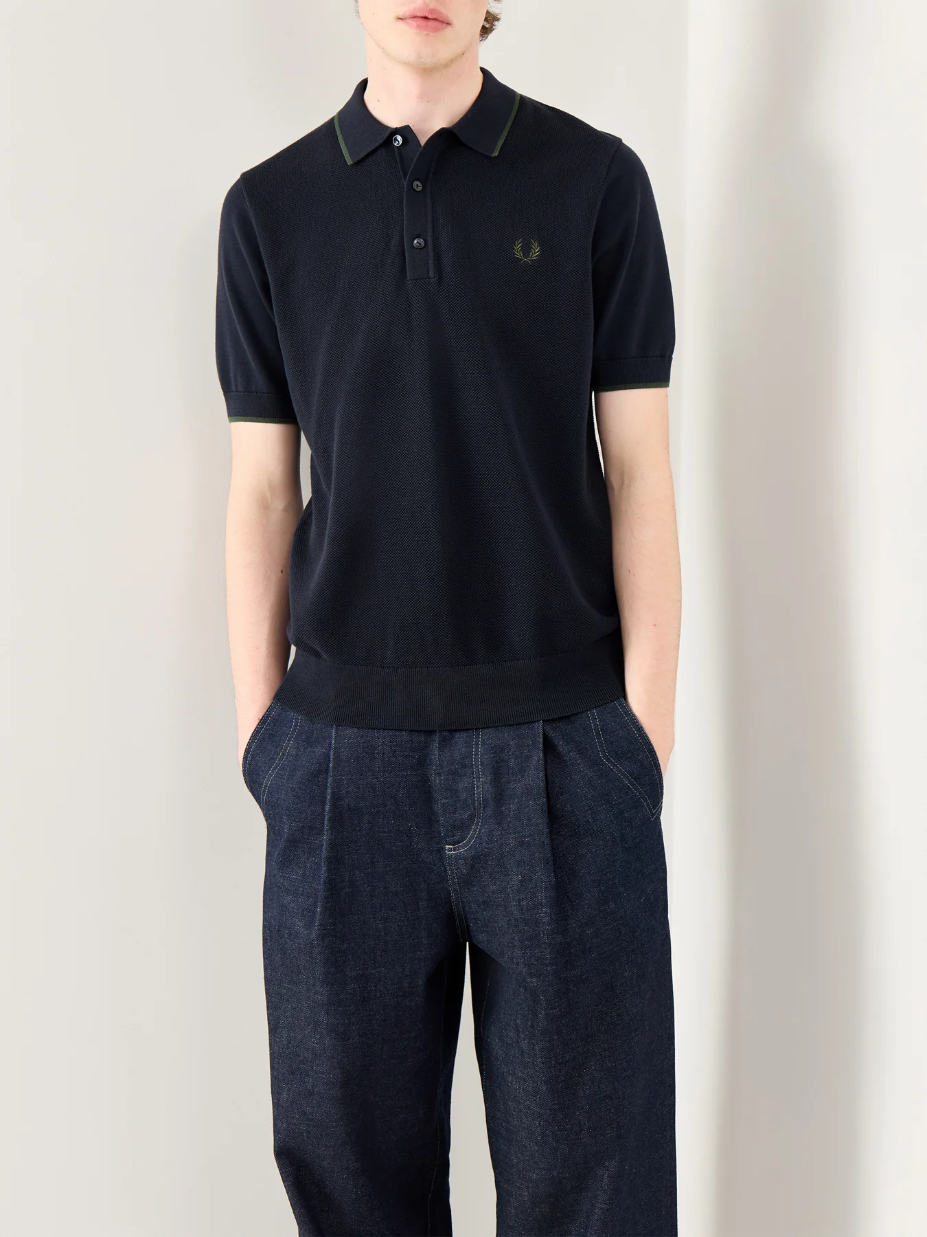 Pique Stitch Knitted Polo Navy - Image 4