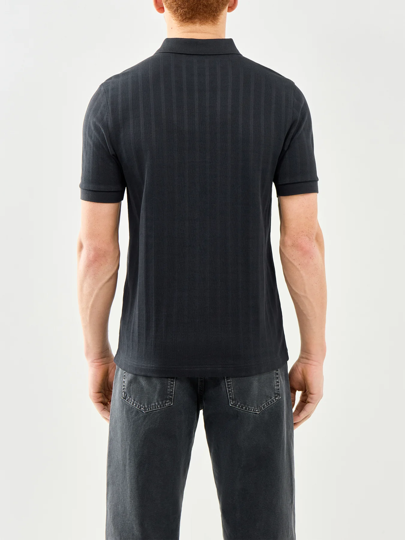 Striped Zip Polo Shirt Black - Image 5