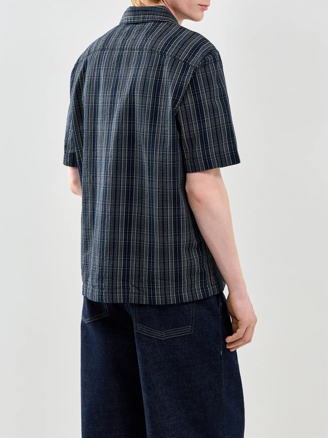 Seersucker Check Short Sleeve Shirt Navy - Image 5