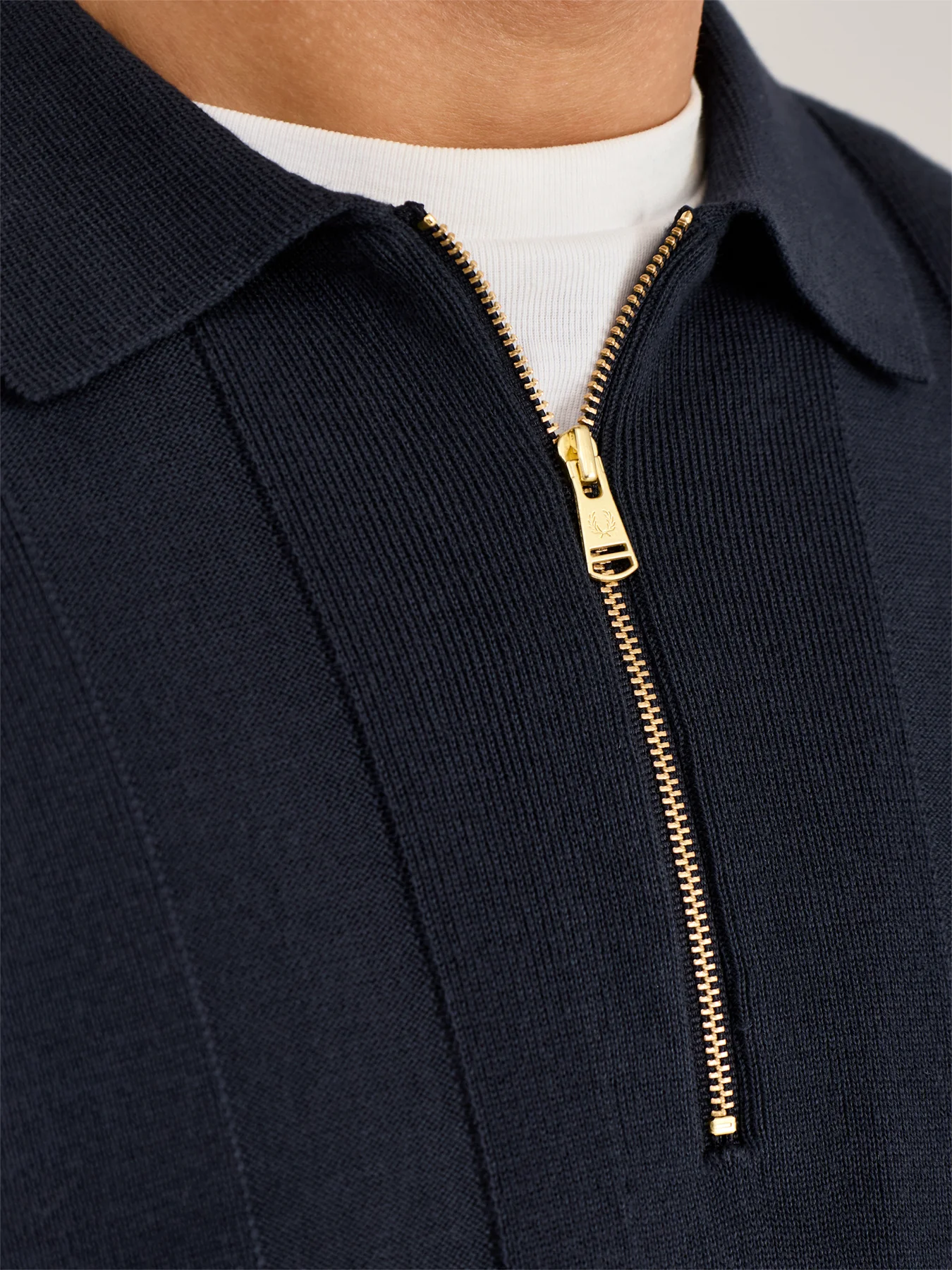 Tonal Stripe Knitted Quarter Zip Polo Navy - Image 3