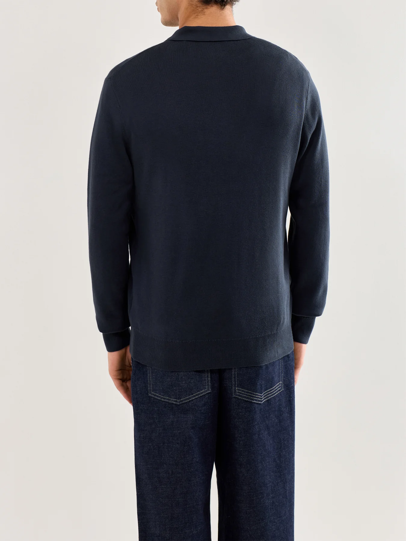 Tonal Stripe Knitted Quarter Zip Polo Navy - Image 5