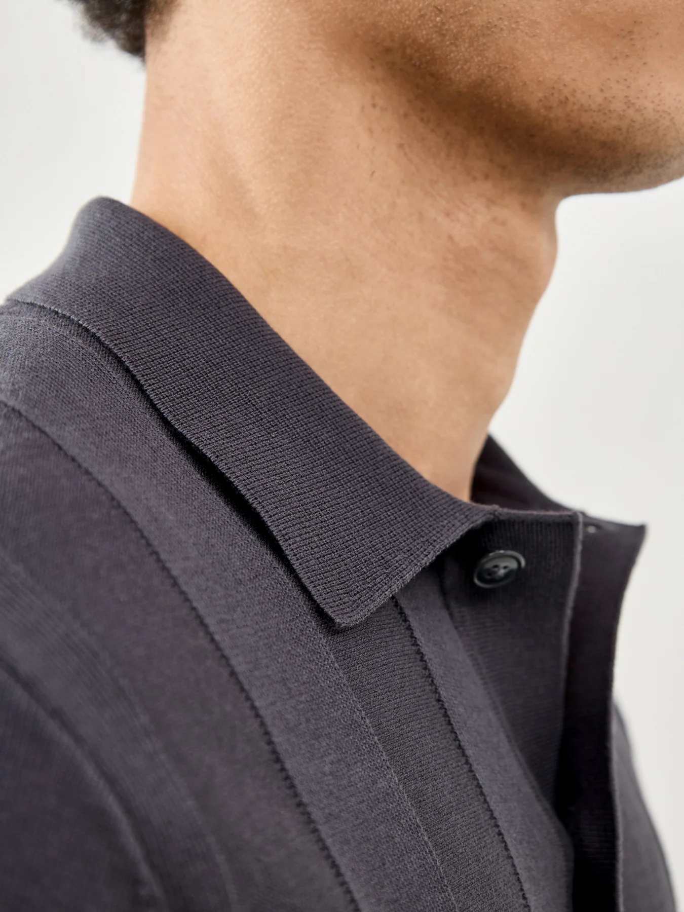 Tonal Vertical Stripe Knitted Shirt Grey - Image 3