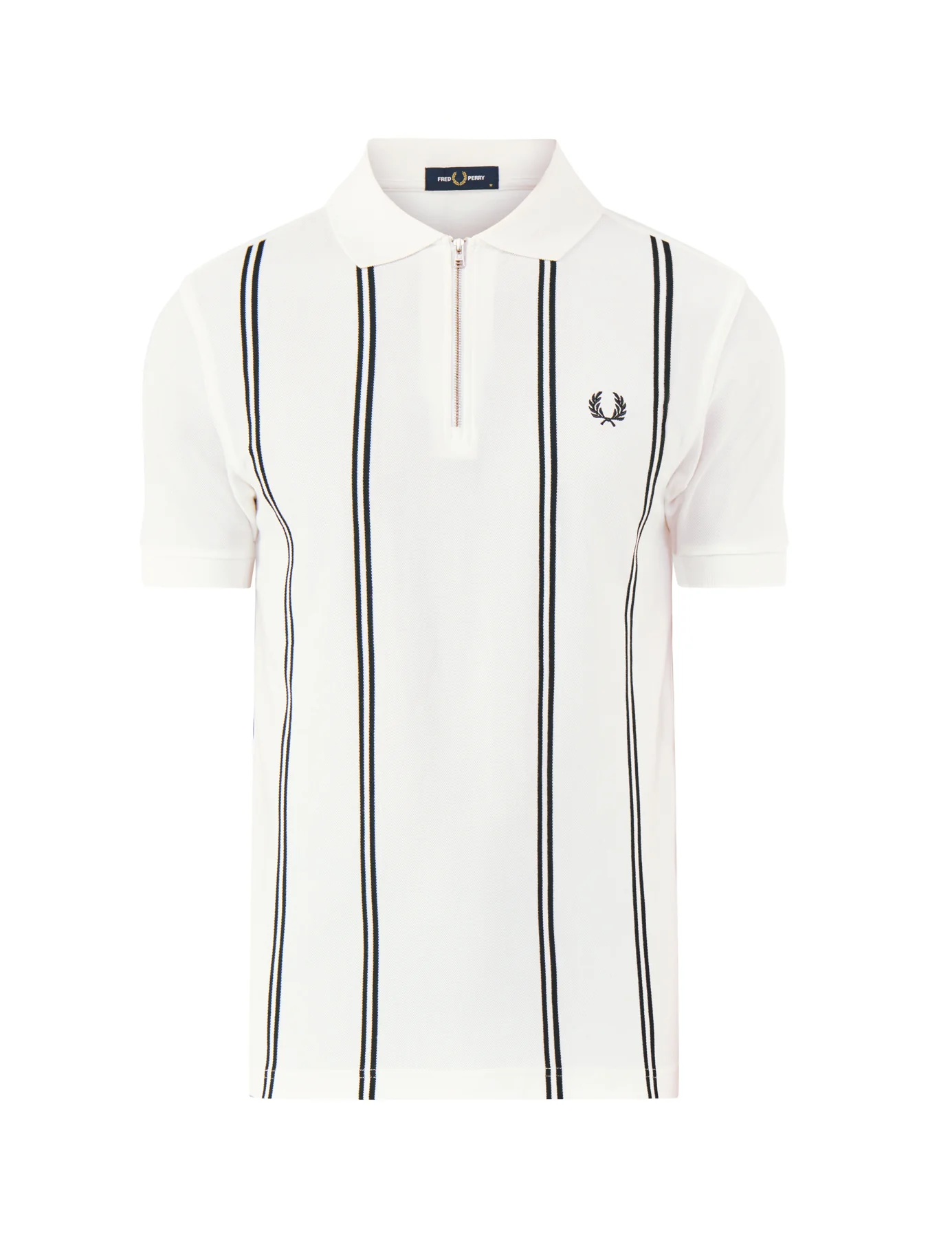 Vertical Stripe Zip Polo Shirt White