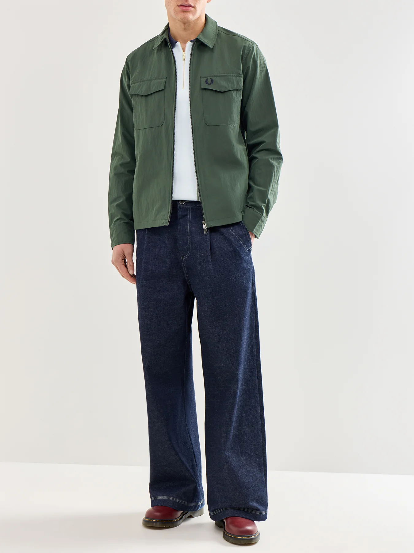 Zip Through Overshirt Olive - Image 2