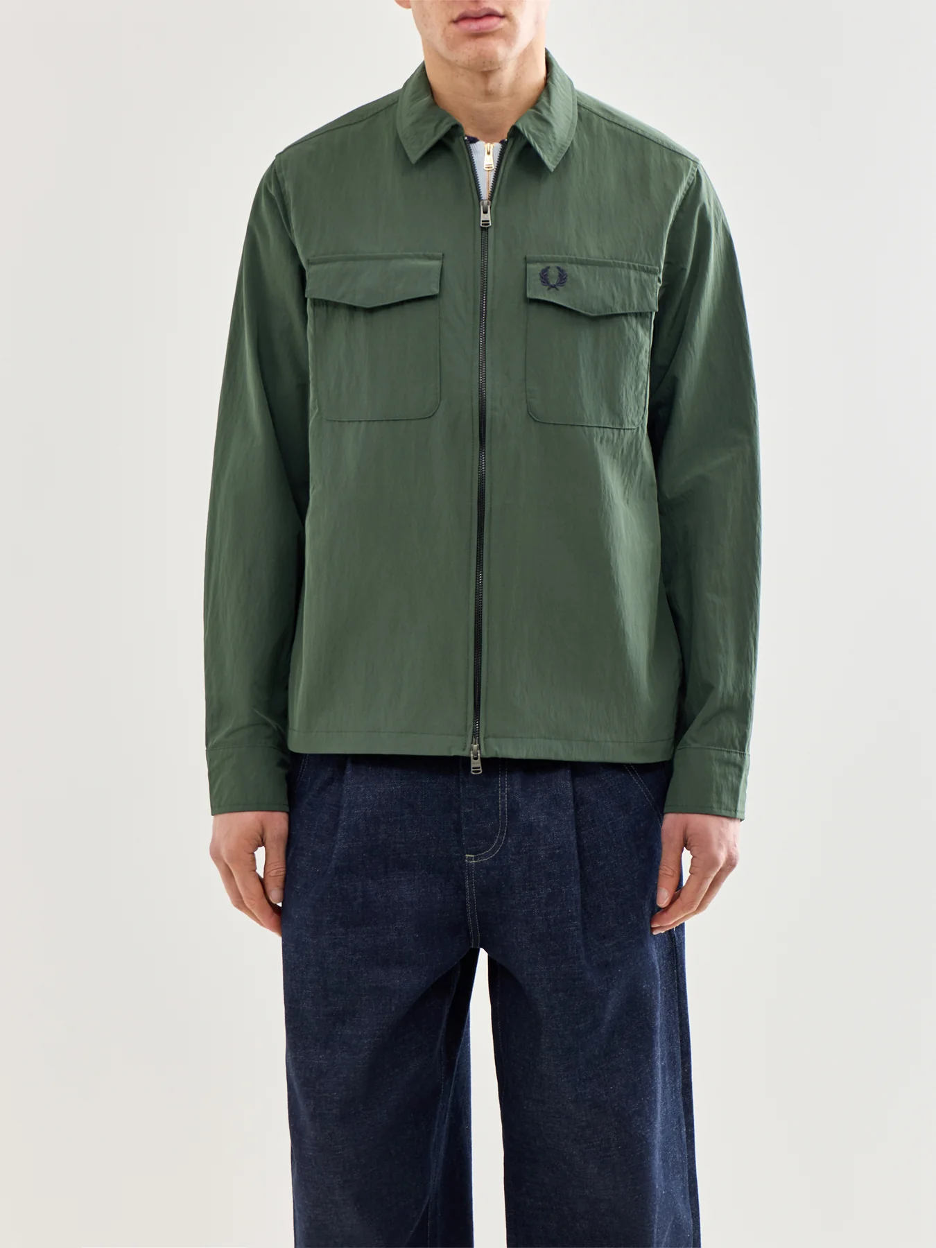 Zip Through Overshirt Olive - Image 4